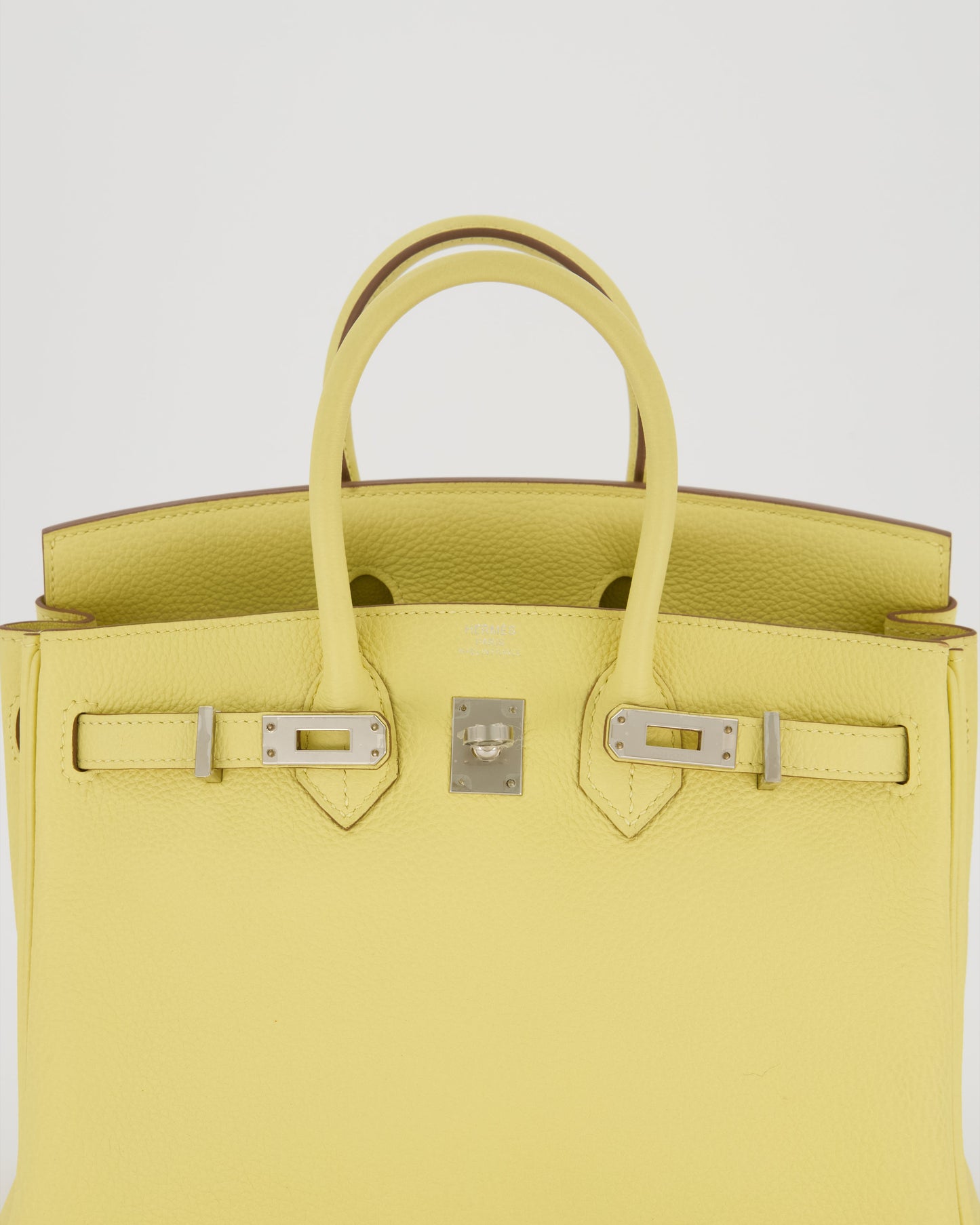 Hermes Birkin 25 Retourne Bag in Jaune Poussin Togo Leather with Palladium Hardware