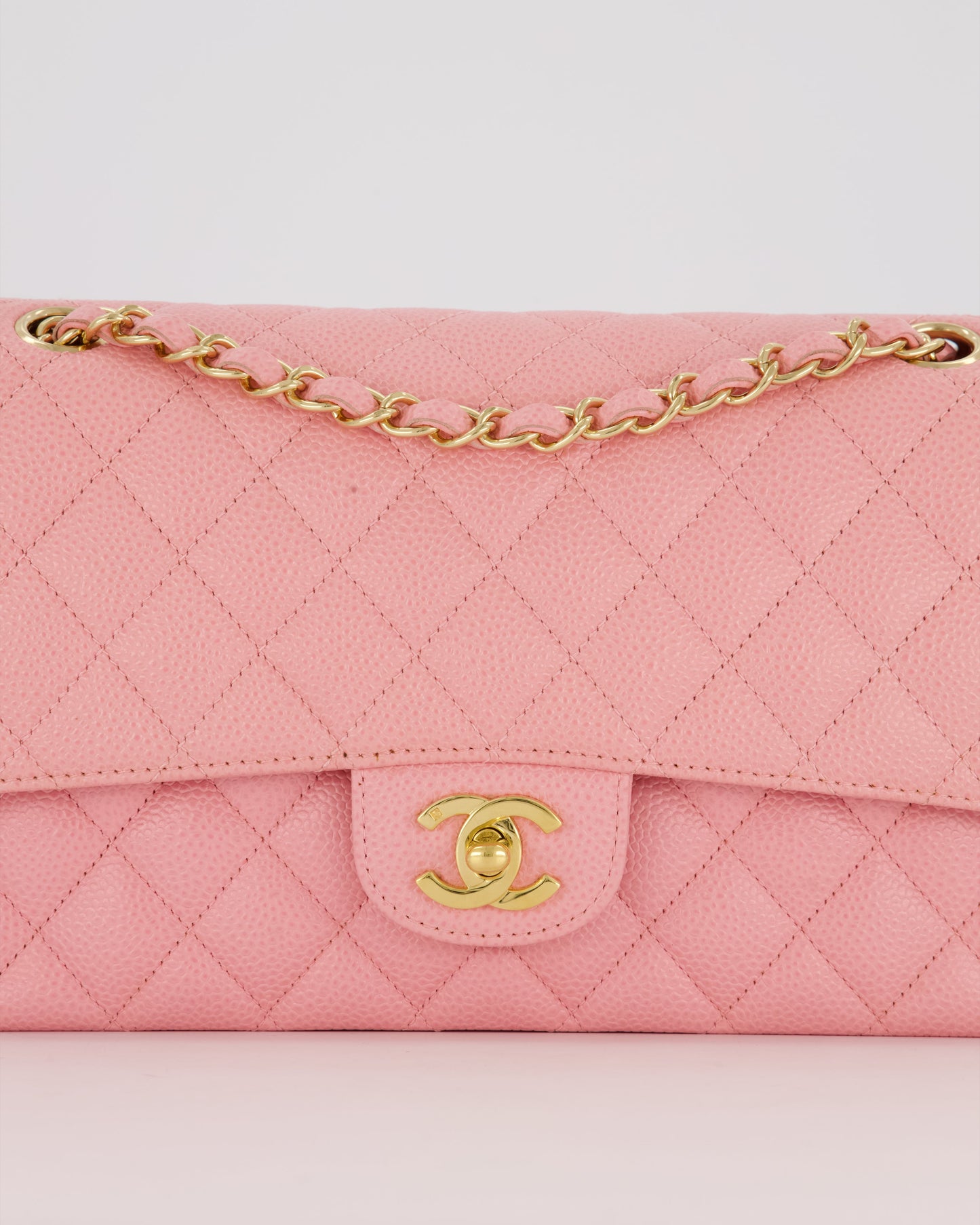 *HOT* Chanel Bubblegum Pink Vintage Classic Medium Double Flap Bag in Caviar Leather with 24K Gold Hardware