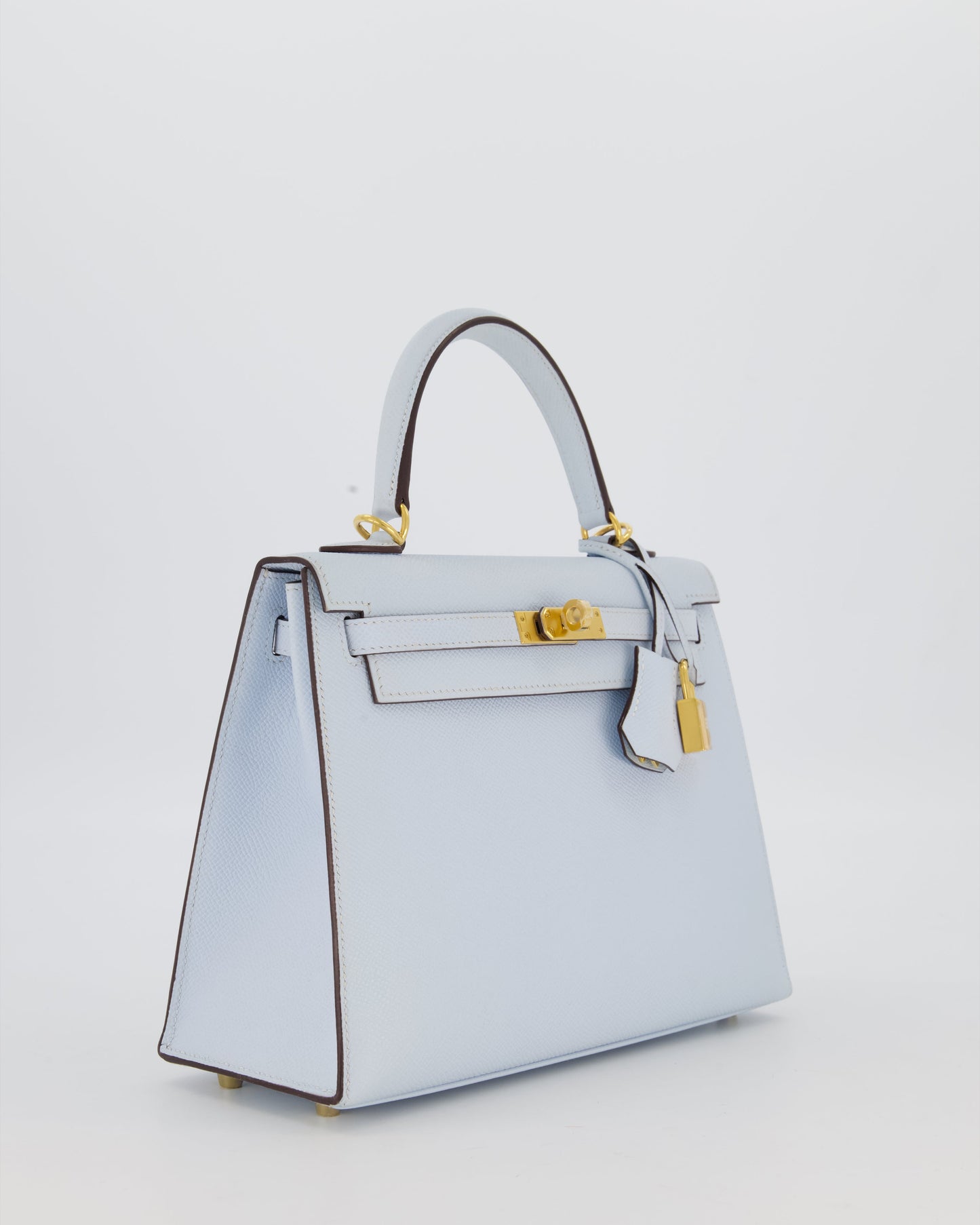 Hermes Kelly 25 Sellier Bag in Bleu Brume Epsom Leather with Gold Hardware