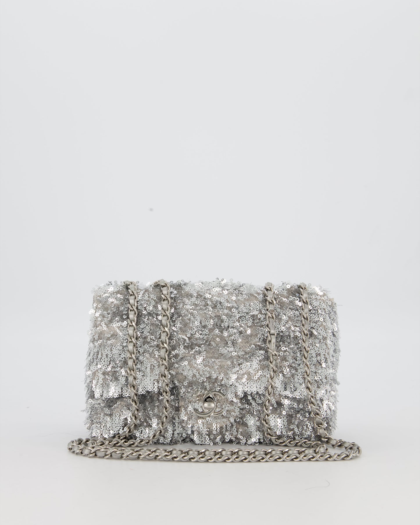 Chanel 25/S Mini Flap Bag in Silver Sequins with Silver Hardware