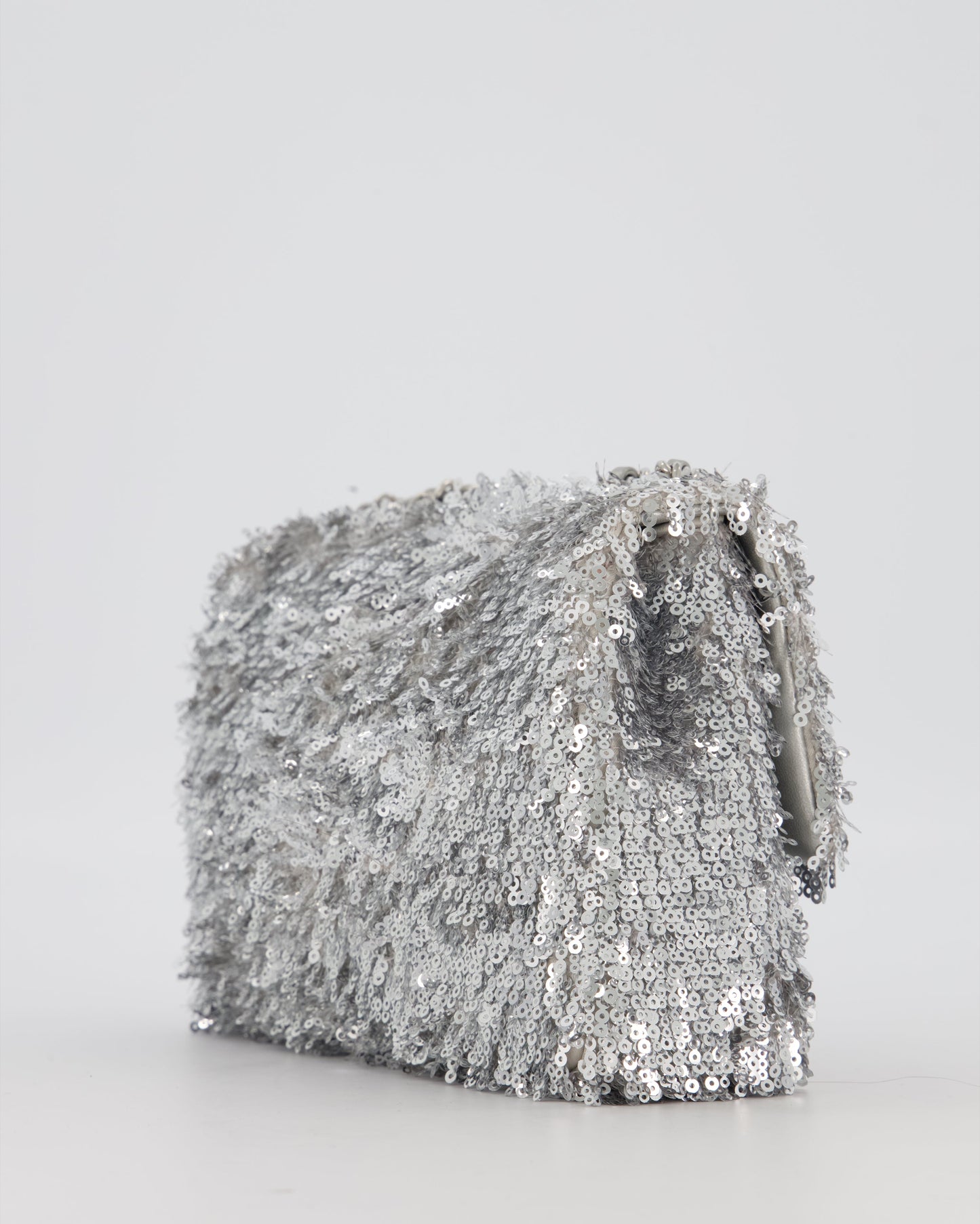 Chanel 25/S Mini Flap Bag in Silver Sequins with Silver Hardware