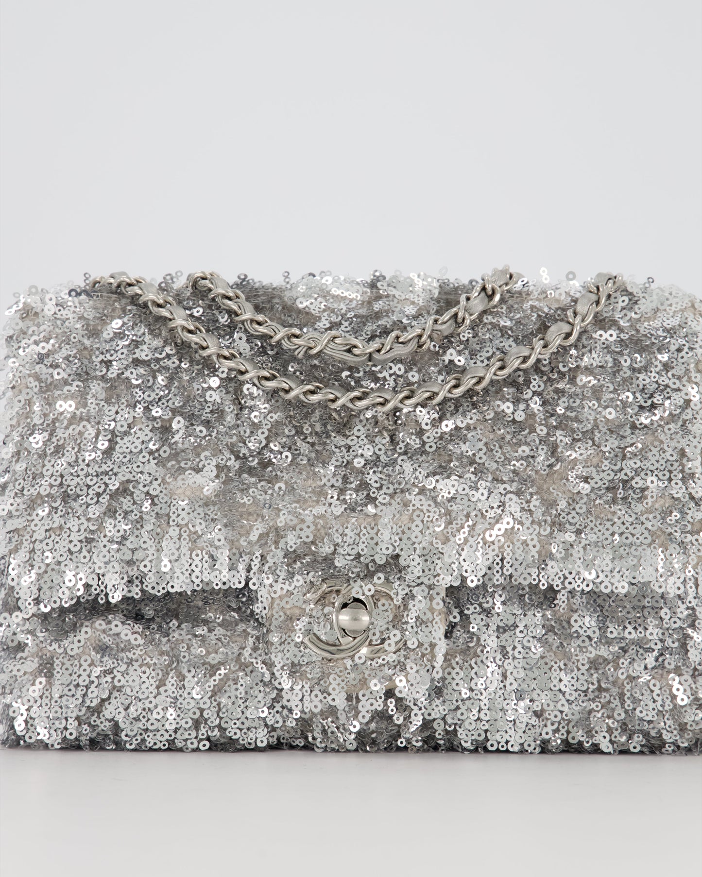 Chanel 25/S Mini Flap Bag in Silver Sequins with Silver Hardware