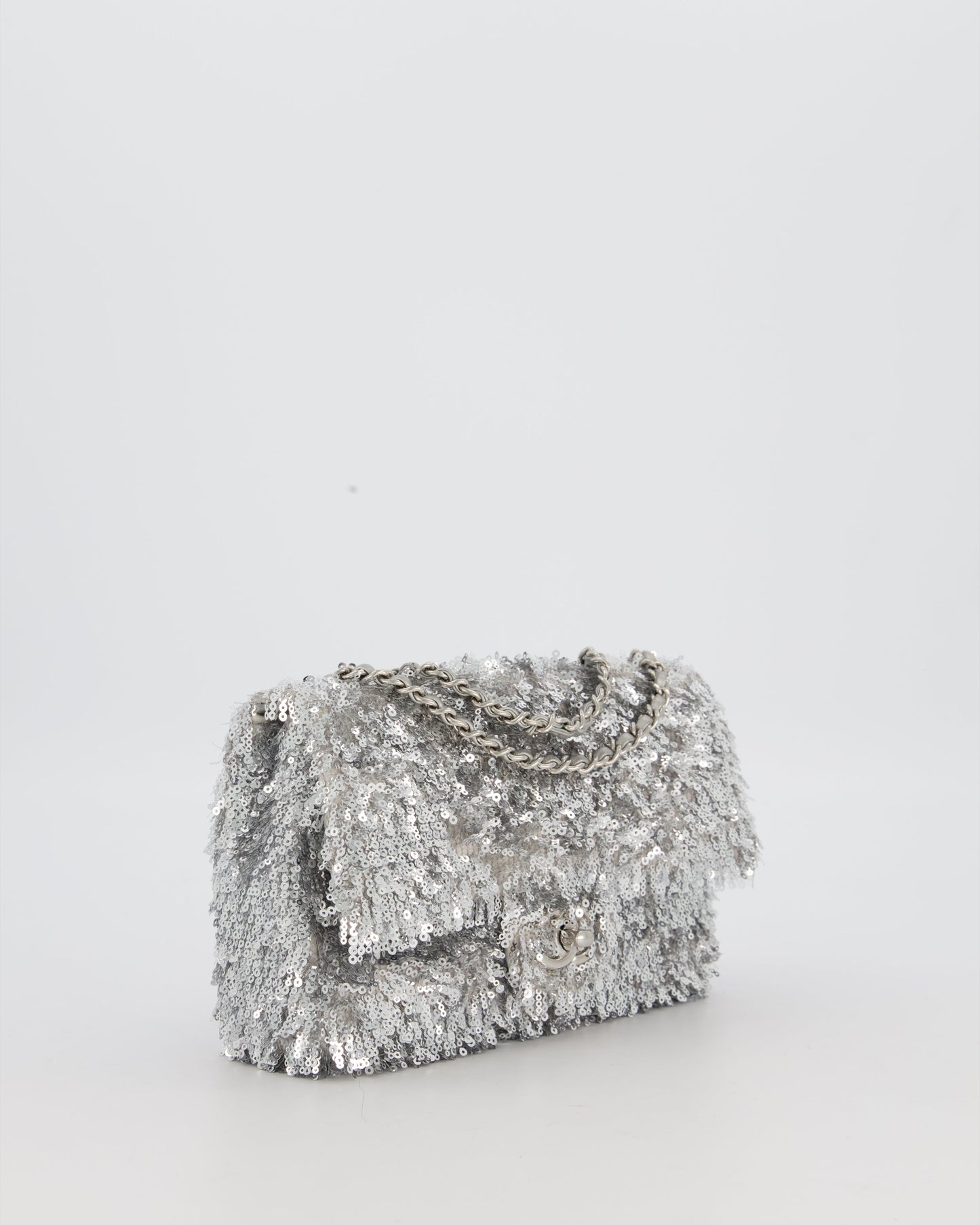 Chanel 25/S Mini Flap Bag in Silver Sequins with Silver Hardware