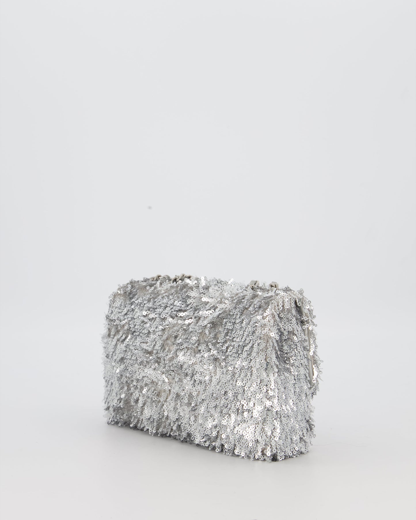 Chanel 25/S Mini Flap Bag in Silver Sequins with Silver Hardware