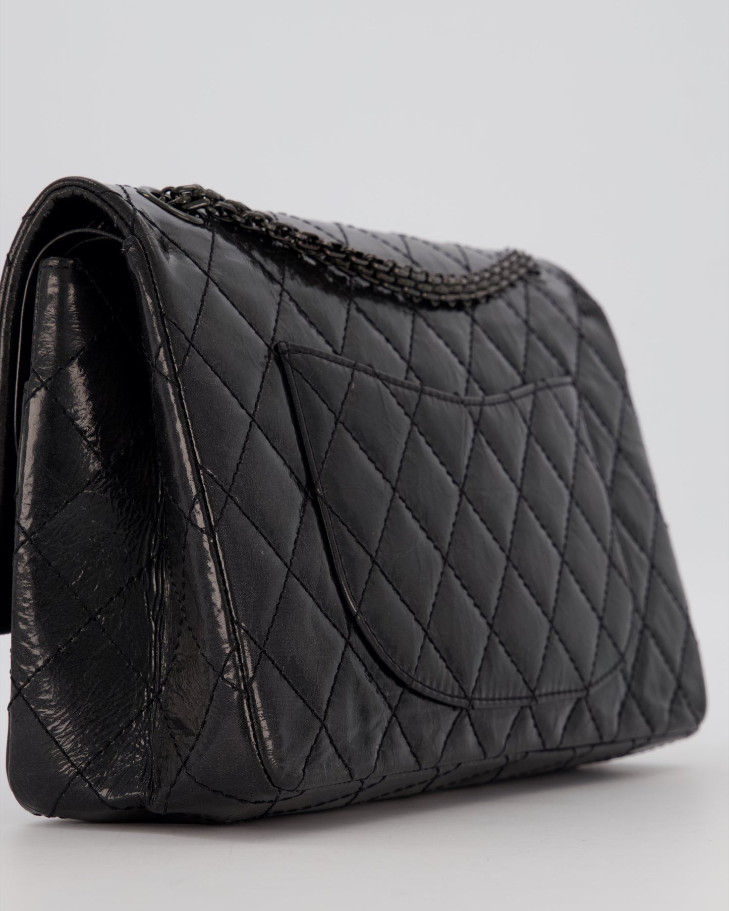 Chanel Black Reissue 226 Medium Double Flap Bag in Patent Leather with So Black Hardware