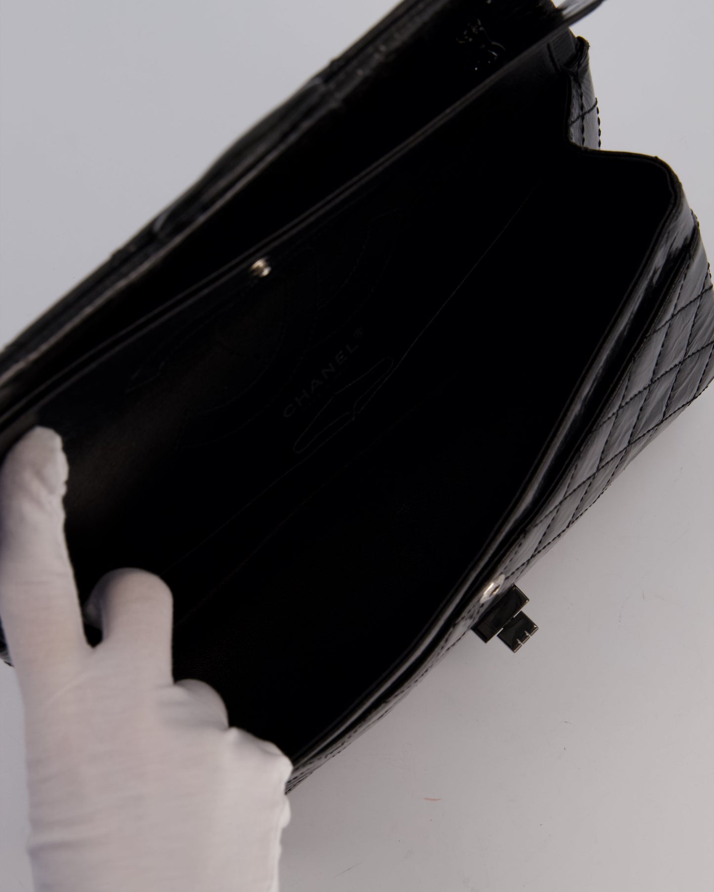 Chanel Black Reissue 226 Medium Double Flap Bag in Patent Leather with So Black Hardware
