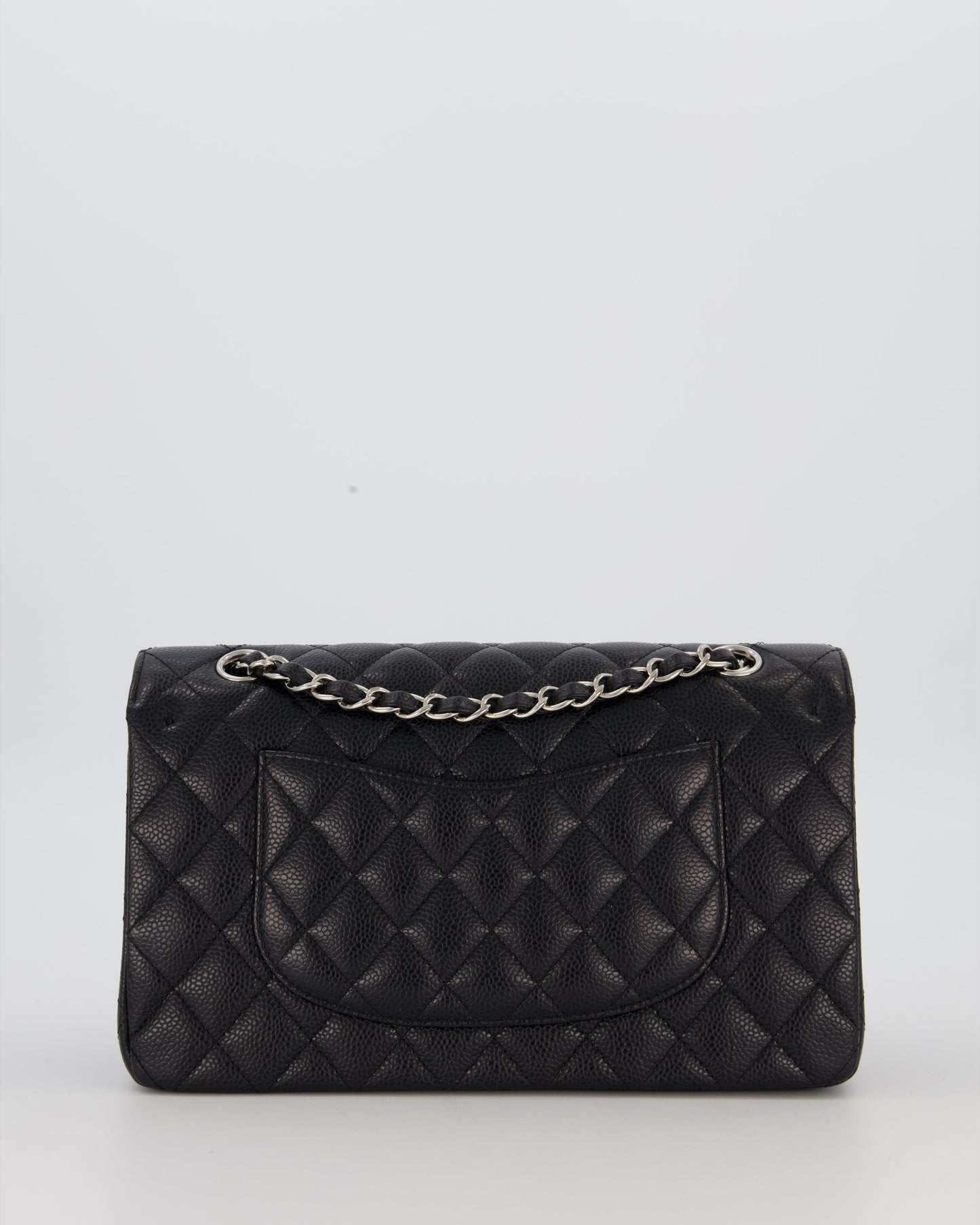 Chanel Black Classic Medium Double Flap Bag in Caviar Leather with Silver Hardware