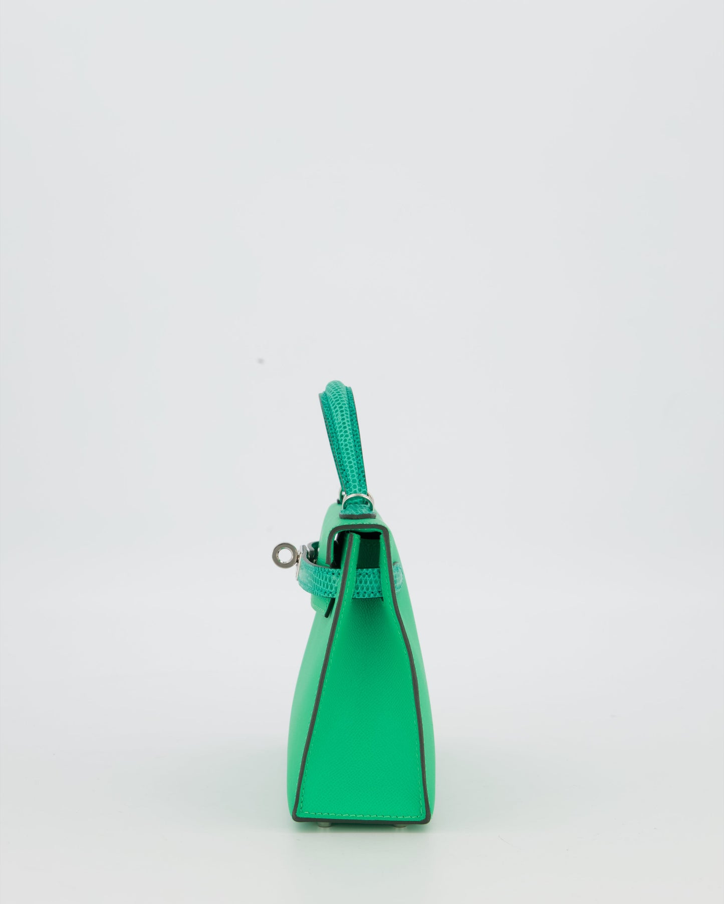 *RARE* Hermes Mini Kelly II 20 Touch Bag in Vert Comics Madame and Vert Jade Niloticus Lizard Leather with Palladium Hardware