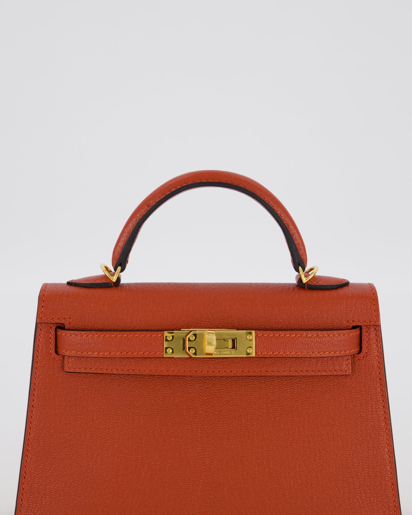 *SUPER RARE* Hermes HSS Mini Kelly II 20 Bag in Brique & Bleu Indigo Interior Chèvre Mysore Leather with Gold Hardware