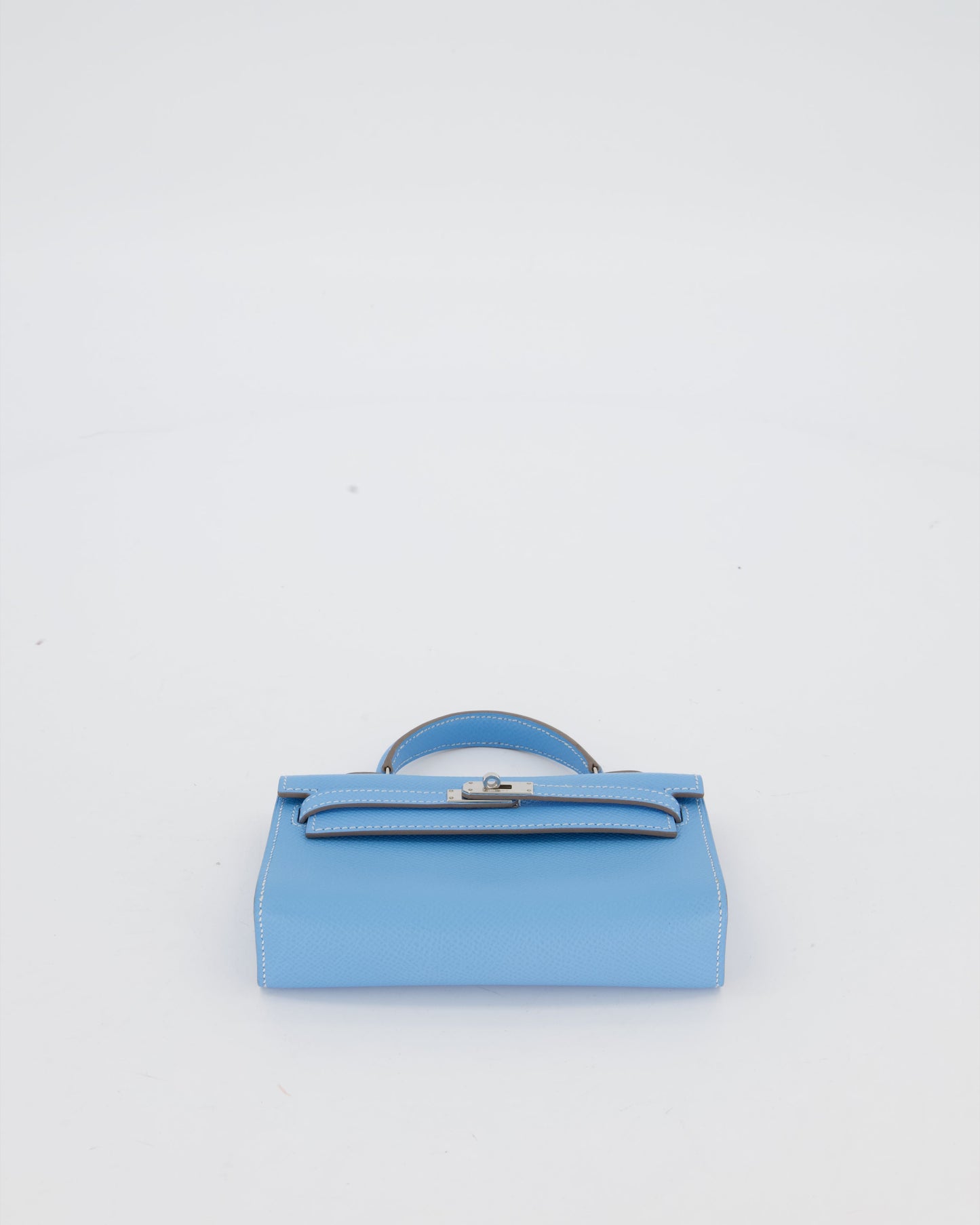 Hermes Micro Mini Kelly 15 Bag in Blue Celeste Epsom Leather with Palladium Hardware