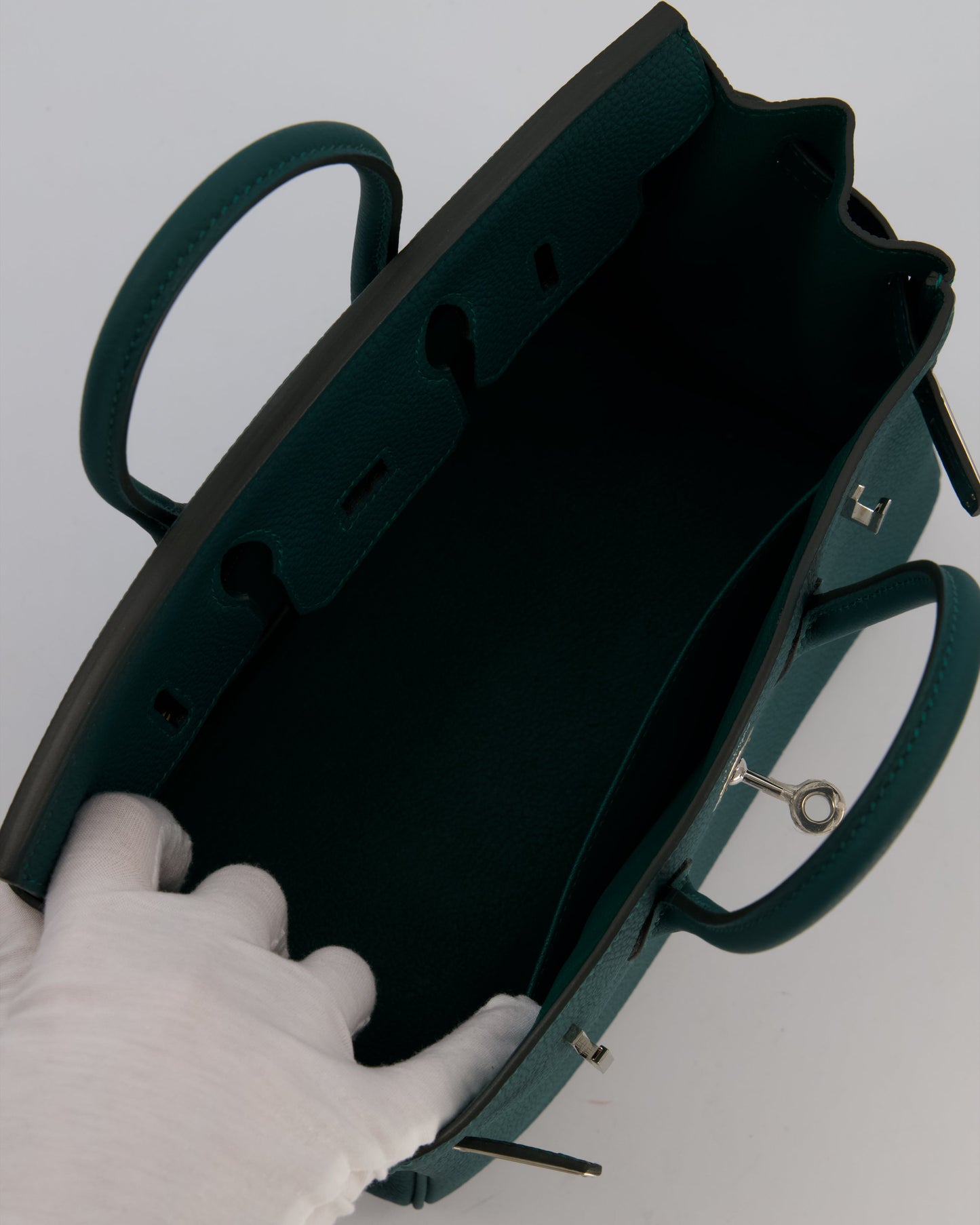 Hermes Birkin 25 Retourne Bag in Malachite Togo Leather with Palladium Hardware