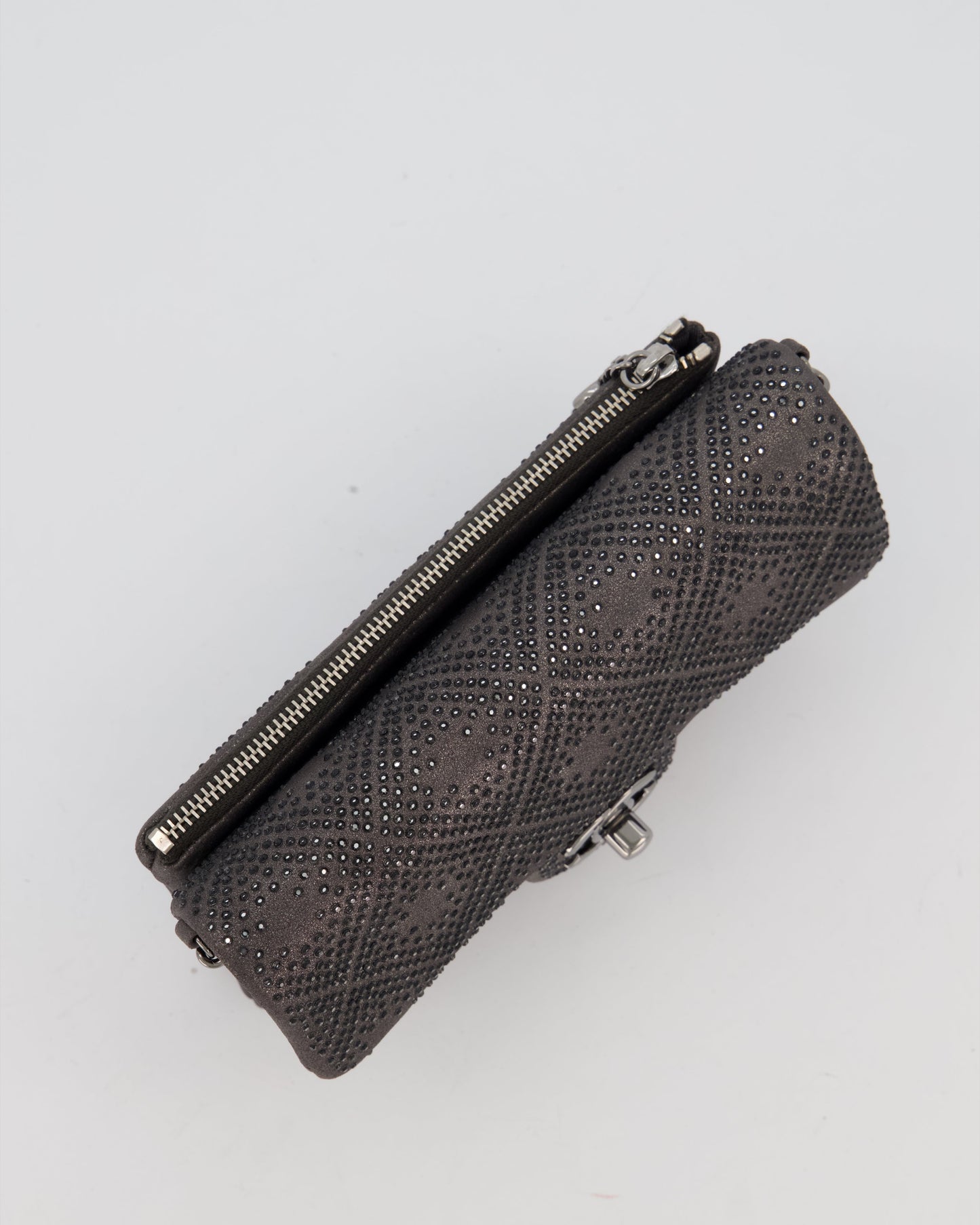 Chanel Grey Embellished Rhinestones Mini Flap Bag in Suede Leather With Gunmetal Hardware