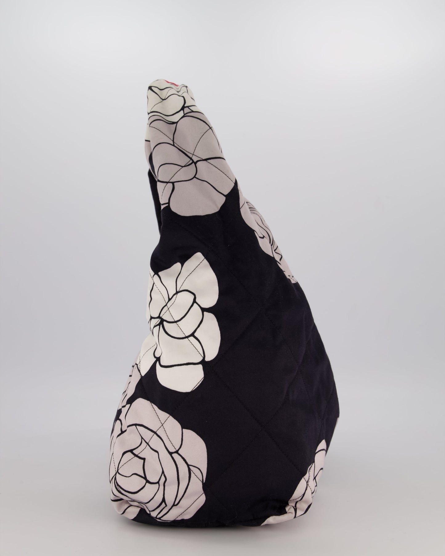 Chanel Black and White Camellia Large Hobo Bag in Fabric with Pink Interior and Gold Hardware