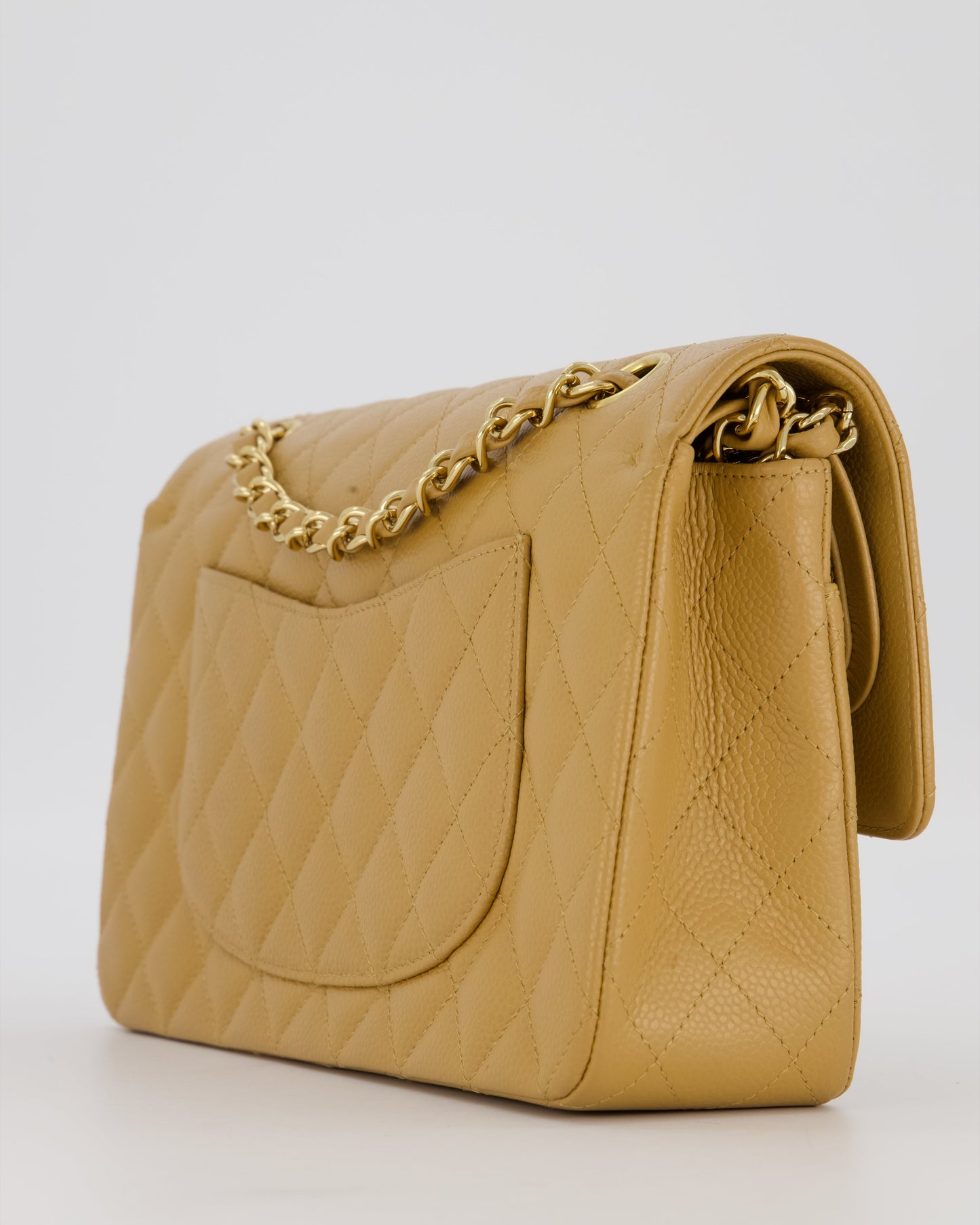 *VERY RARE* Chanel Chai Latte Vintage Medium Classic Double Flap Bag in Caviar Leather with 24K Gold Hardware