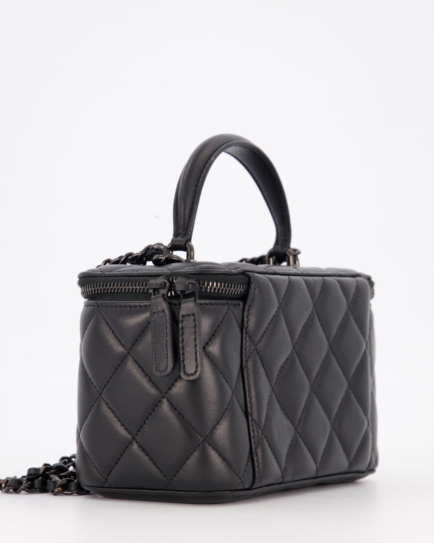 Chanel Black Small Top Handle Vanity Case in Lambskin Leather with So Black Hardware