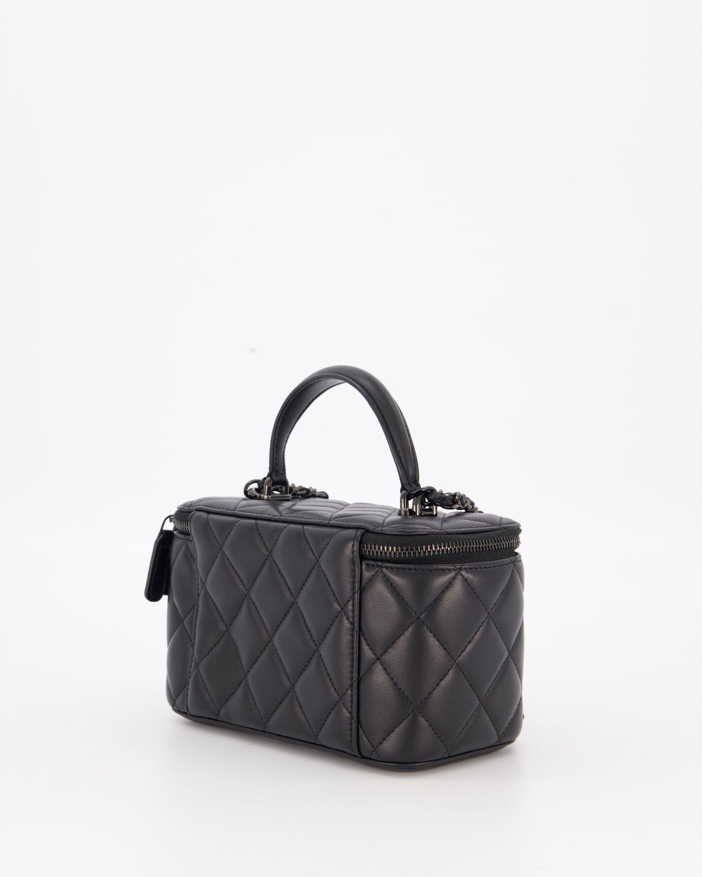 Chanel Black Small Top Handle Vanity Case in Lambskin Leather with So Black Hardware