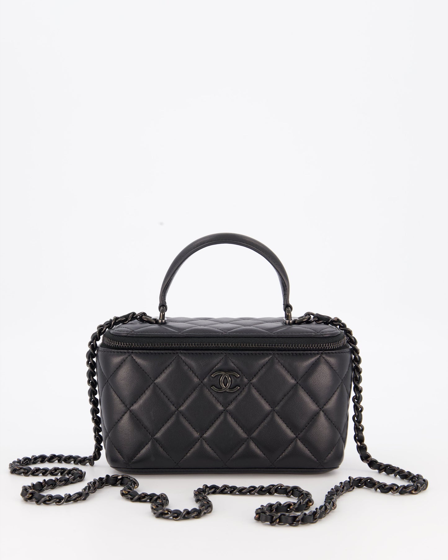 Chanel Black Small Top Handle Vanity Case in Lambskin Leather with So Black Hardware