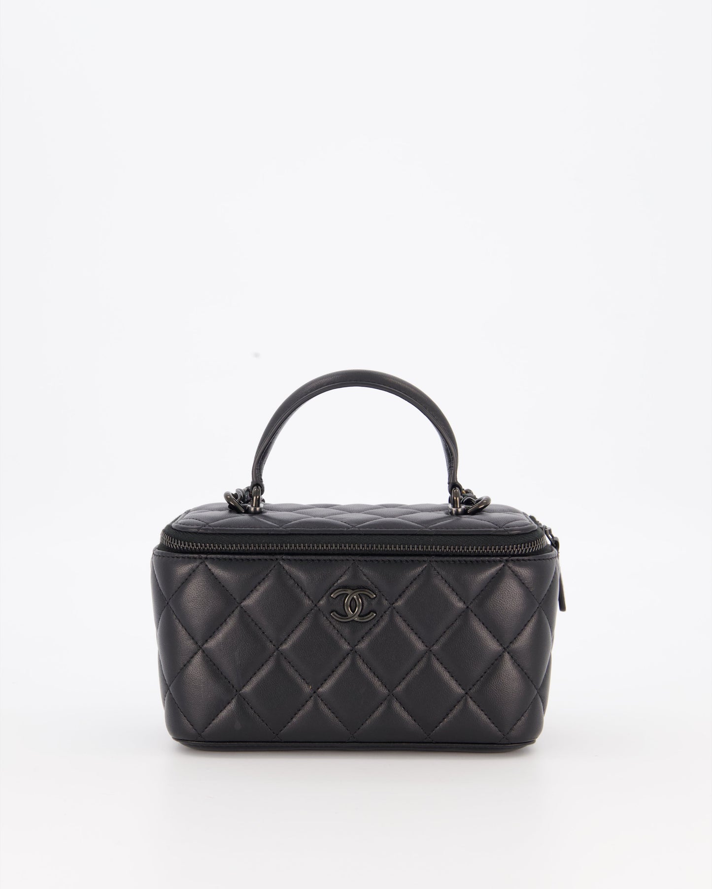Chanel Black Small Top Handle Vanity Case in Lambskin Leather with So Black Hardware