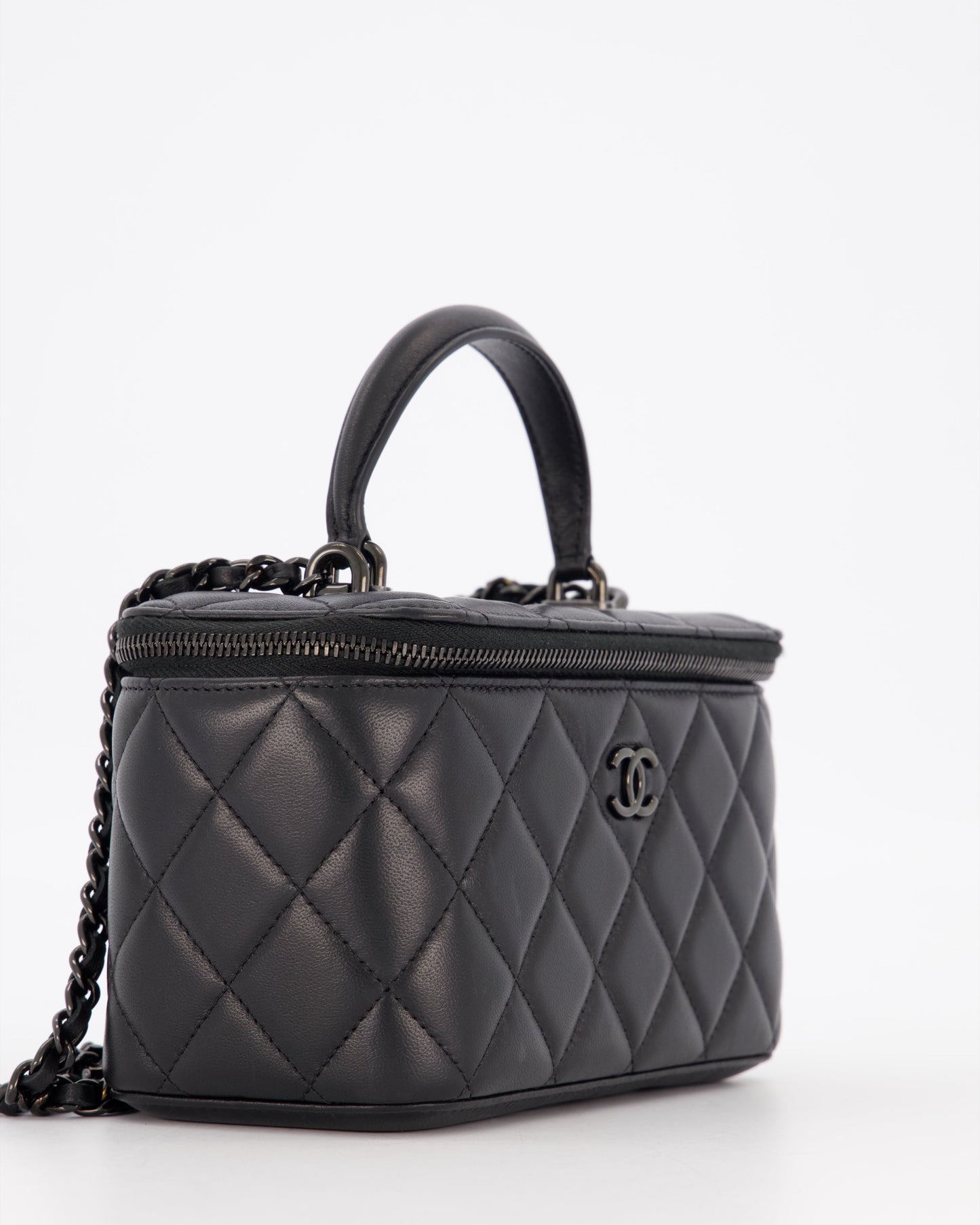 Chanel Black Small Top Handle Vanity Case in Lambskin Leather with So Black Hardware