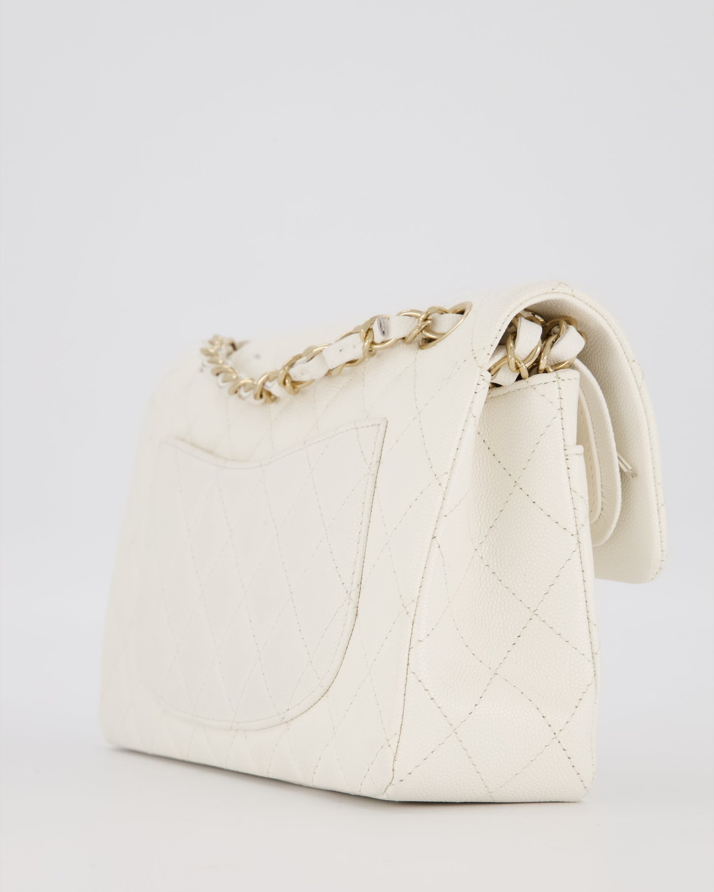 Chanel Small Classic Double Flap Bag in White Caviar Leather with Champagne Gold Hardware