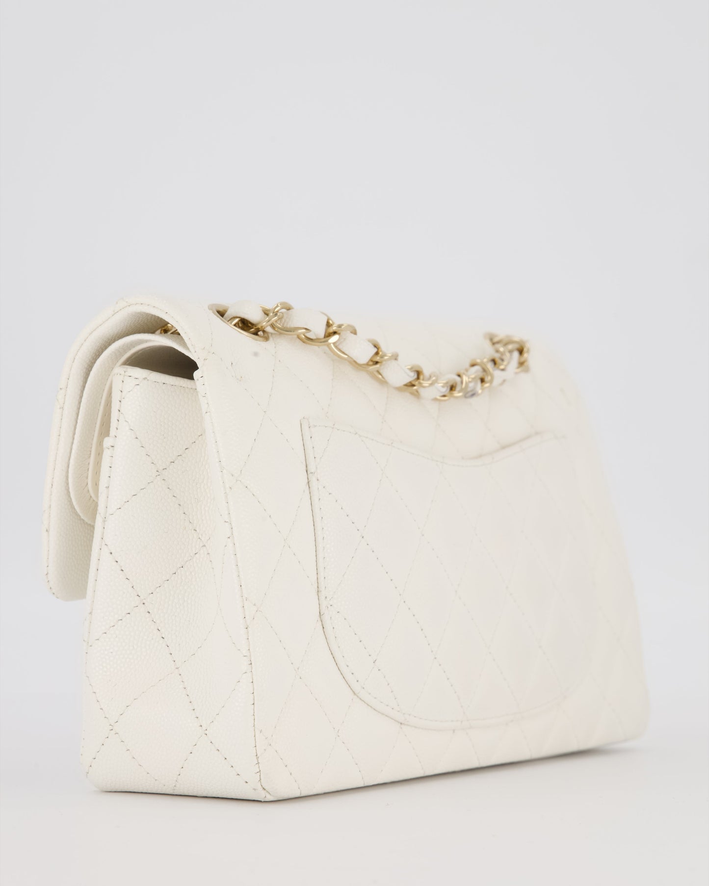 Chanel Small Classic Double Flap Bag in White Caviar Leather with Champagne Gold Hardware