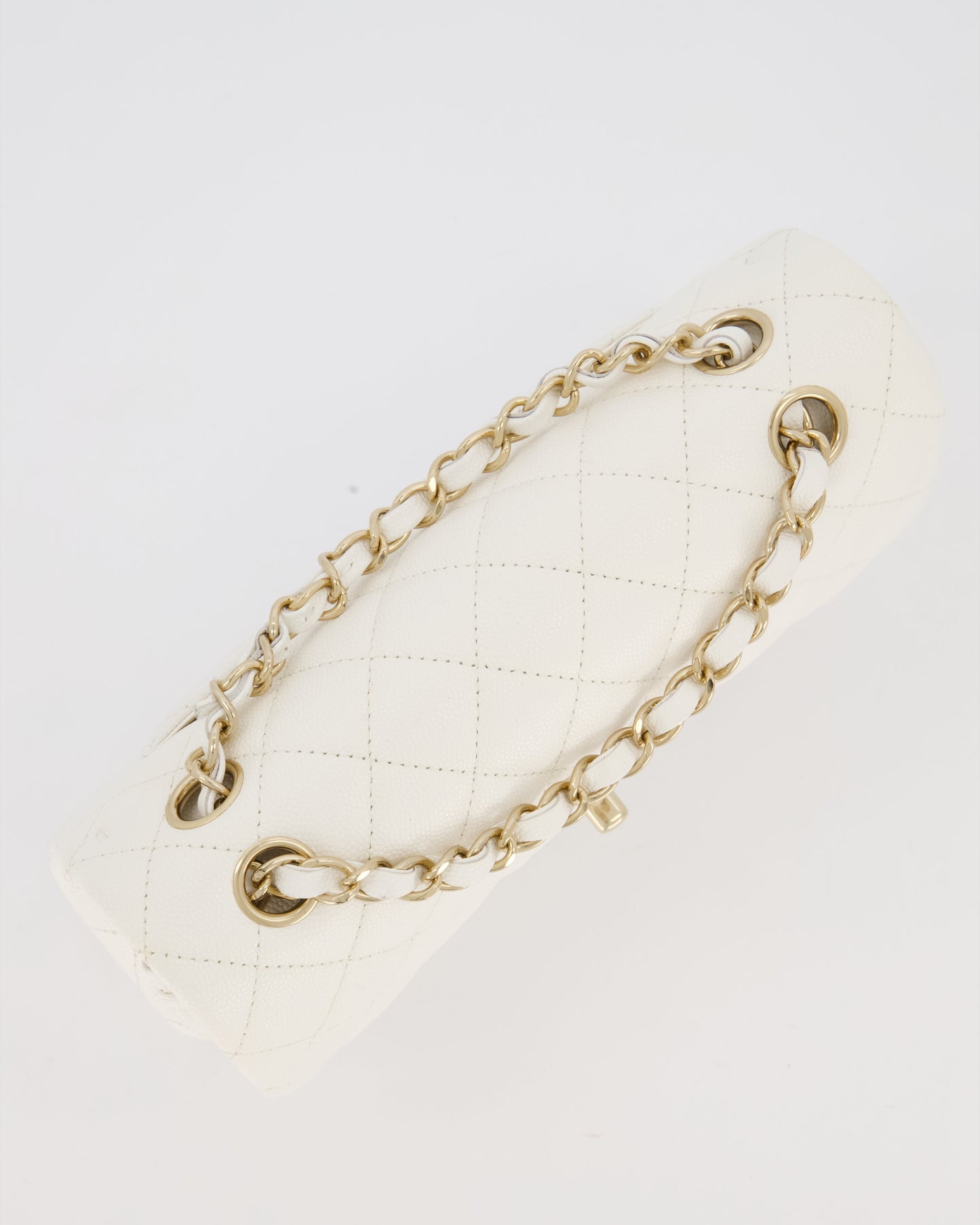 Chanel Small Classic Double Flap Bag in White Caviar Leather with Champagne Gold Hardware