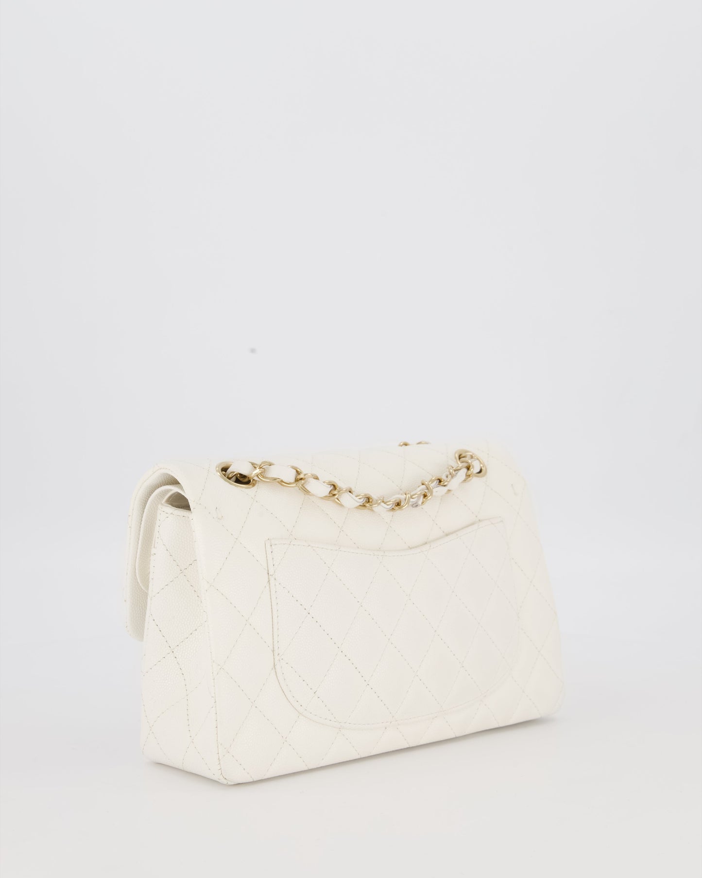 Chanel Small Classic Double Flap Bag in White Caviar Leather with Champagne Gold Hardware