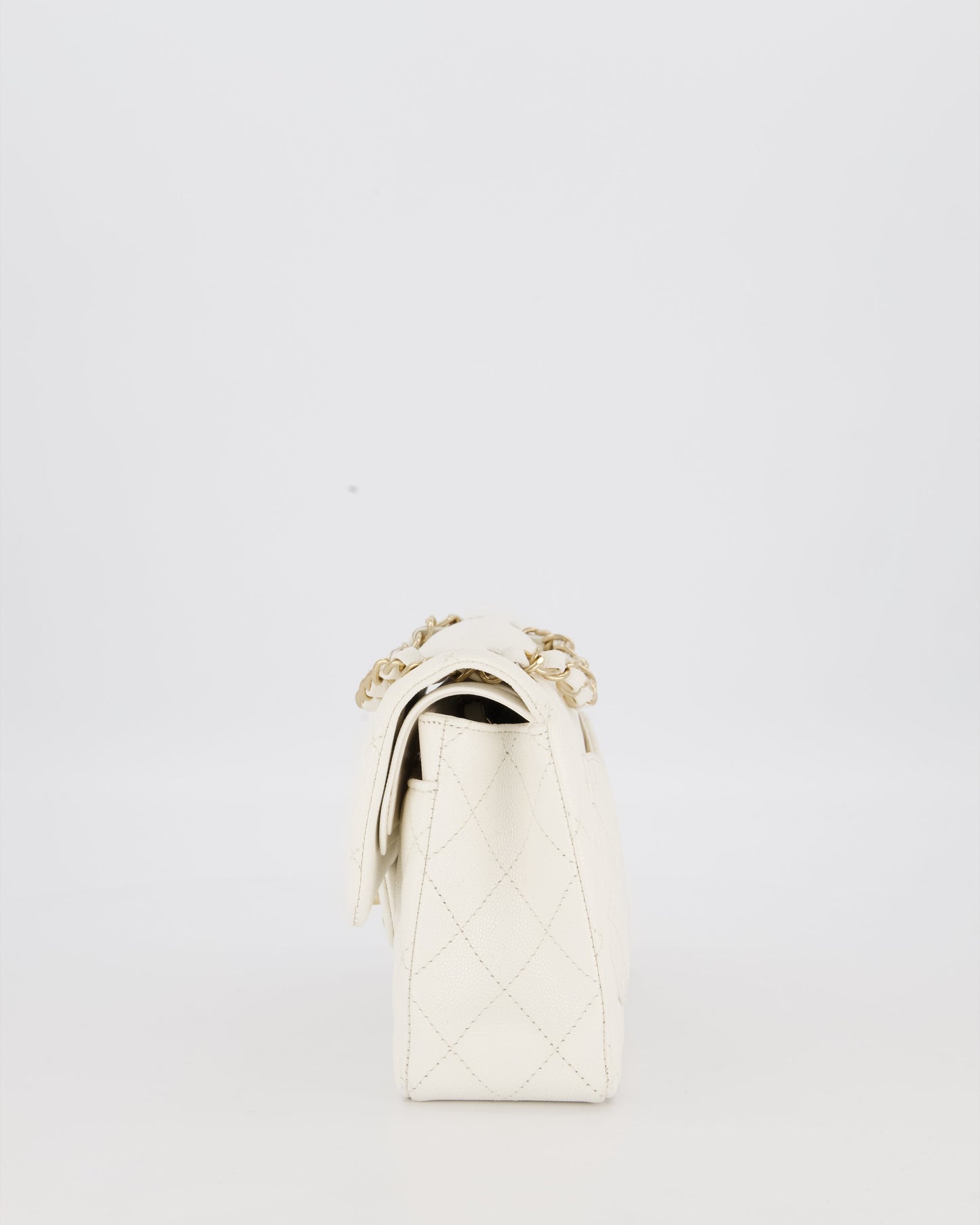 Chanel Small Classic Double Flap Bag in White Caviar Leather with Champagne Gold Hardware