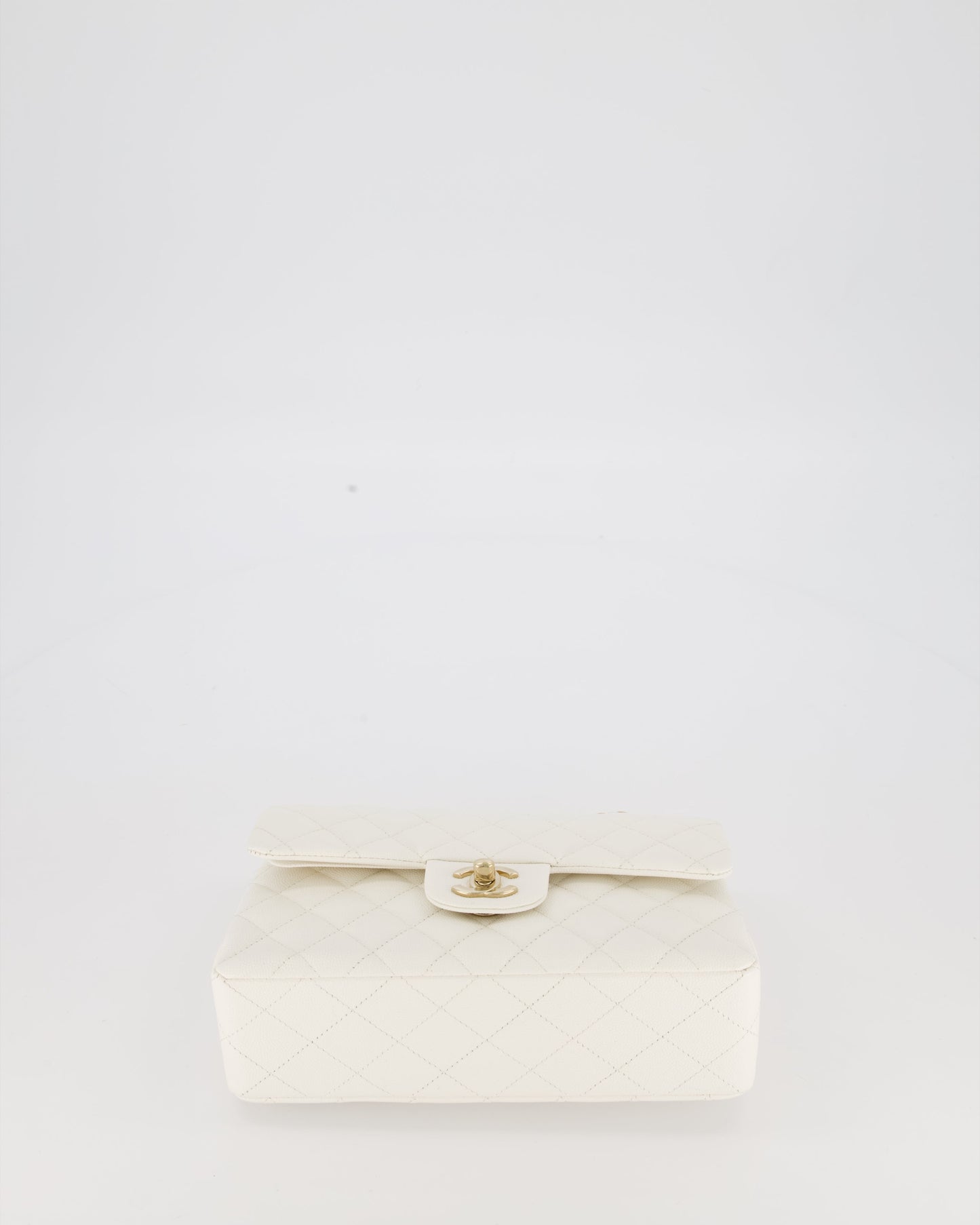 Chanel Small Classic Double Flap Bag in White Caviar Leather with Champagne Gold Hardware