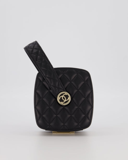 Chanel 22P Makeup Top Handle Clutch Bag in Black Lambskin with Champagne Gold Hardware and CC Logo Detail