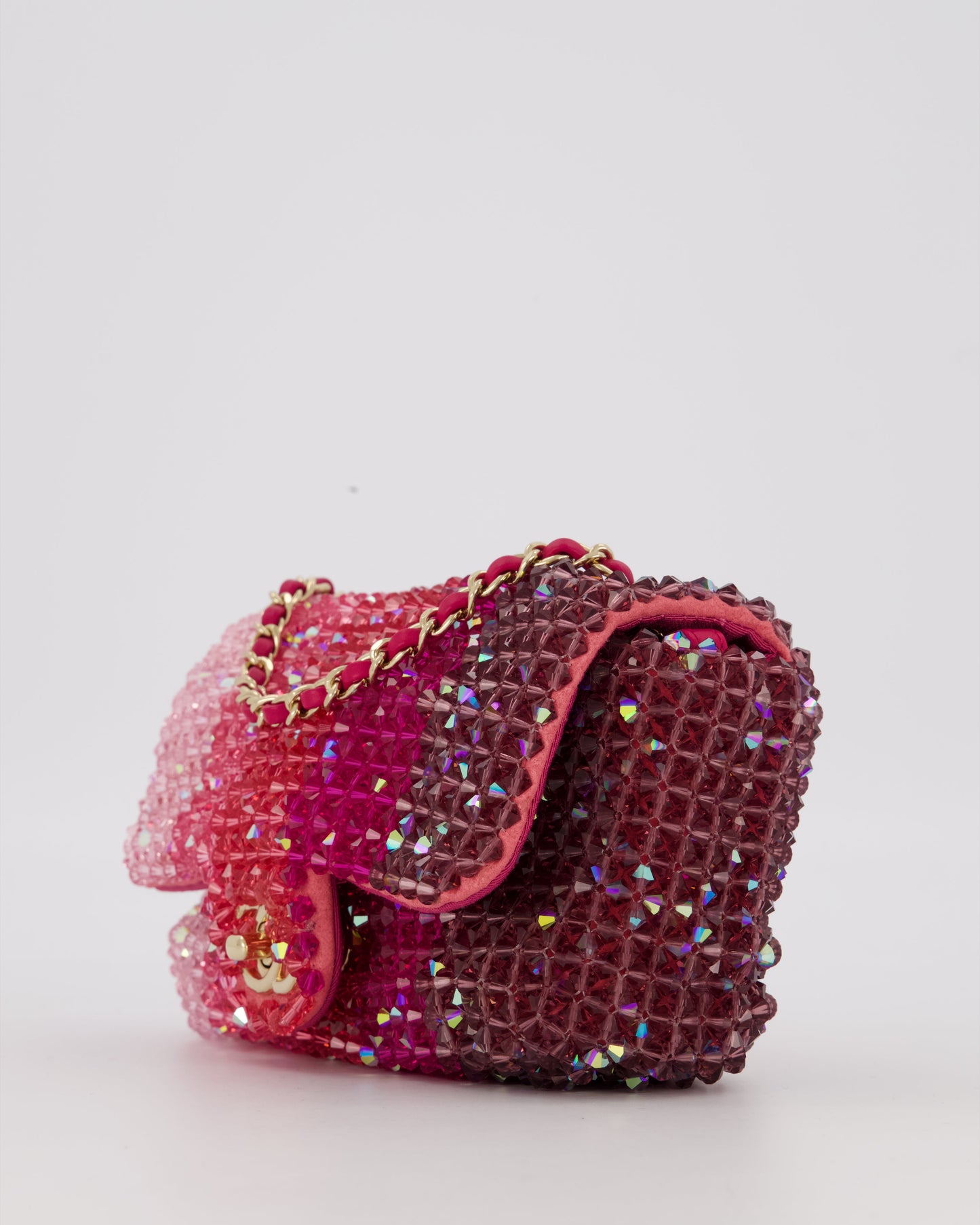 Chanel S/S 2020 Pink Ombre Mini Flap Bag with Crystal Embellishments & Champagne Gold Hardware