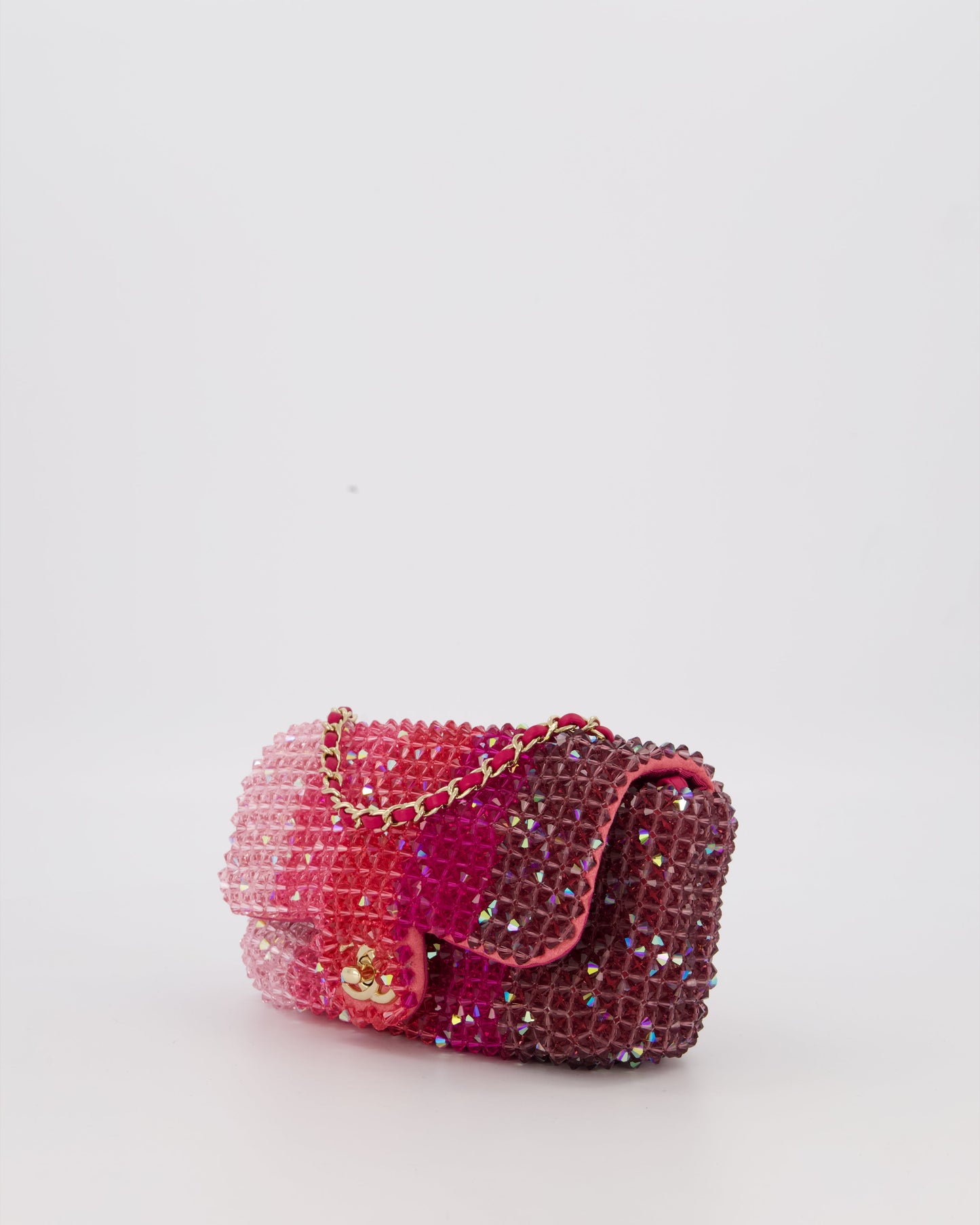 Chanel S/S 2020 Pink Ombre Mini Flap Bag with Crystal Embellishments & Champagne Gold Hardware