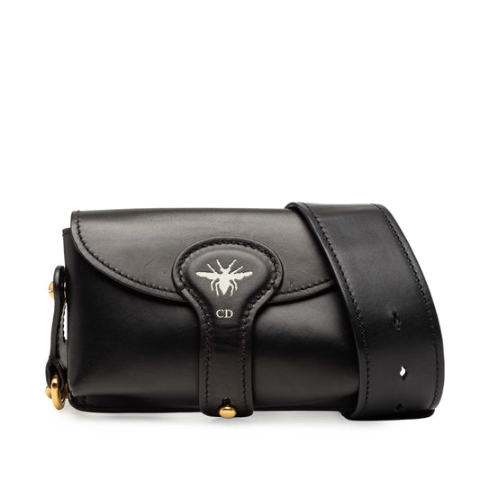 Black Dior Mini Leather D Bee Saddle Bag
