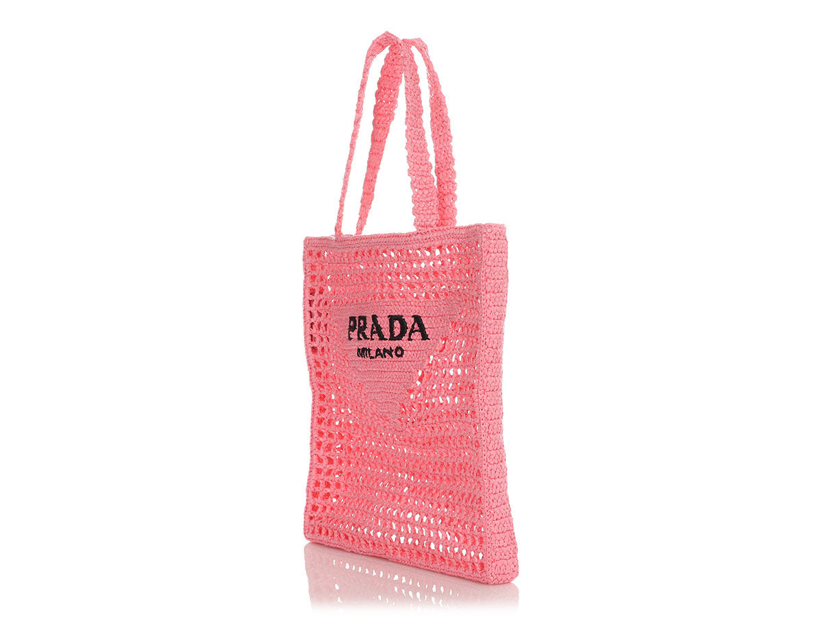 Prada Pink Raffia Crochet Tote