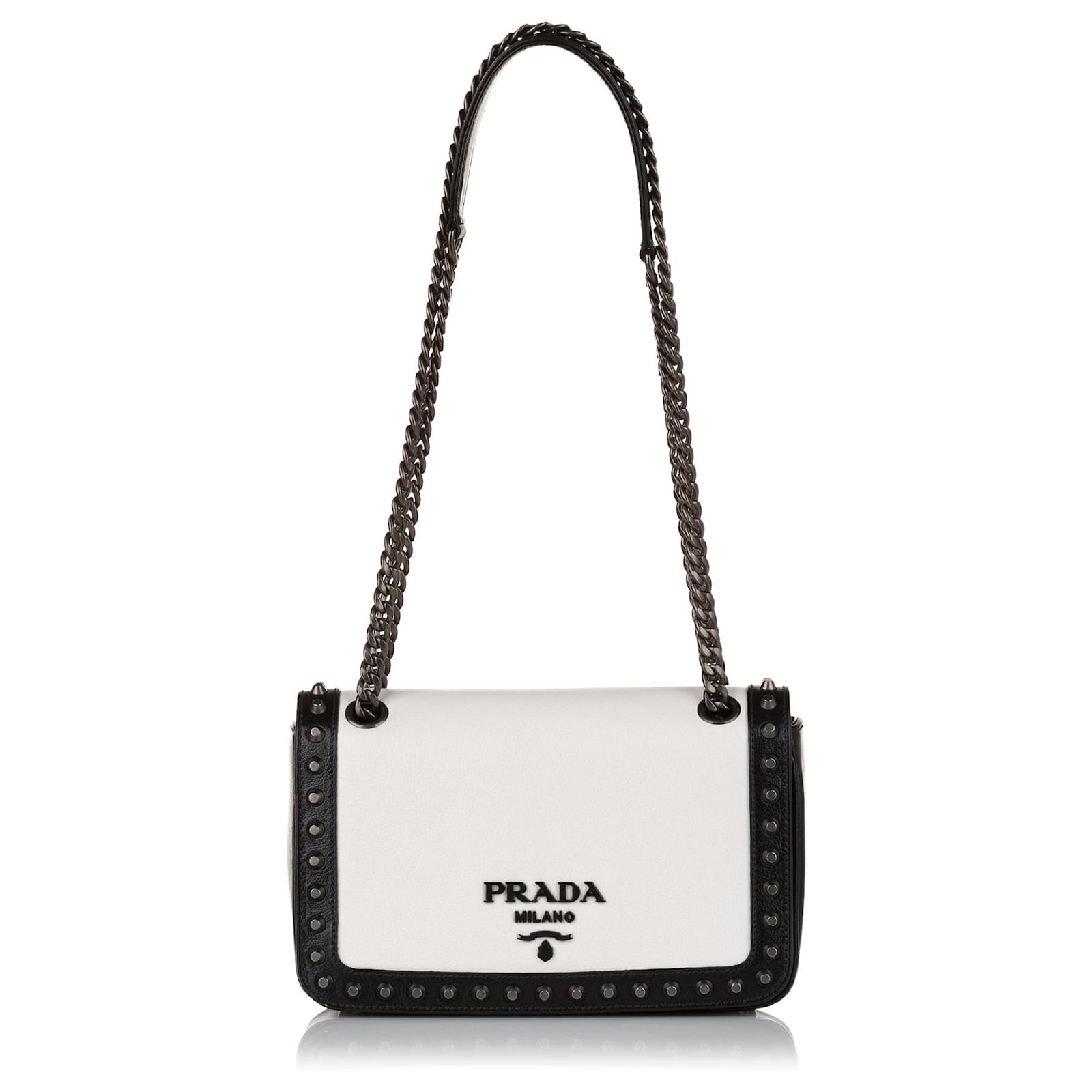 PRADA VITELLO STUDDED CALFSKIN LEATHER CROSSBODY BAG