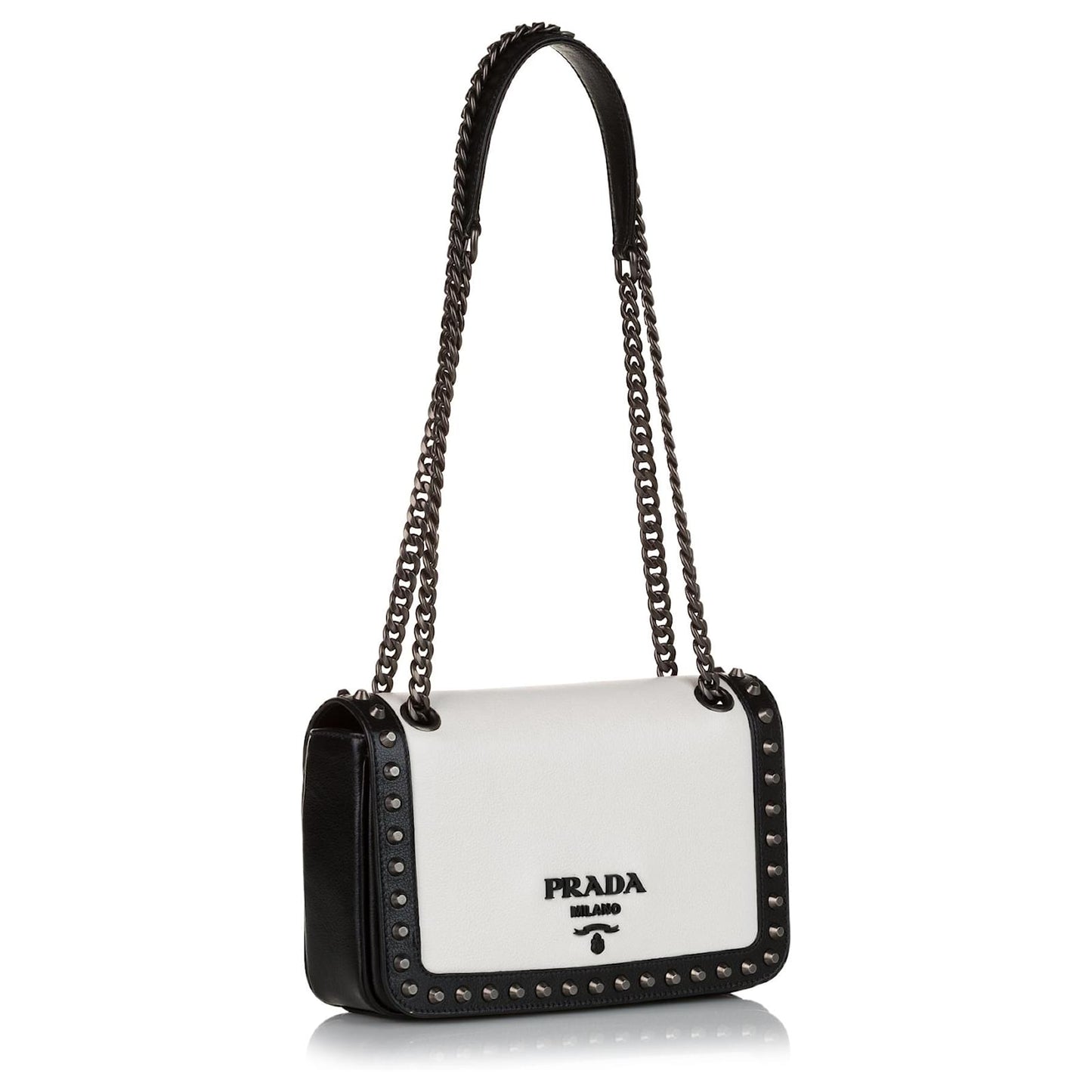 PRADA VITELLO STUDDED CALFSKIN LEATHER CROSSBODY BAG