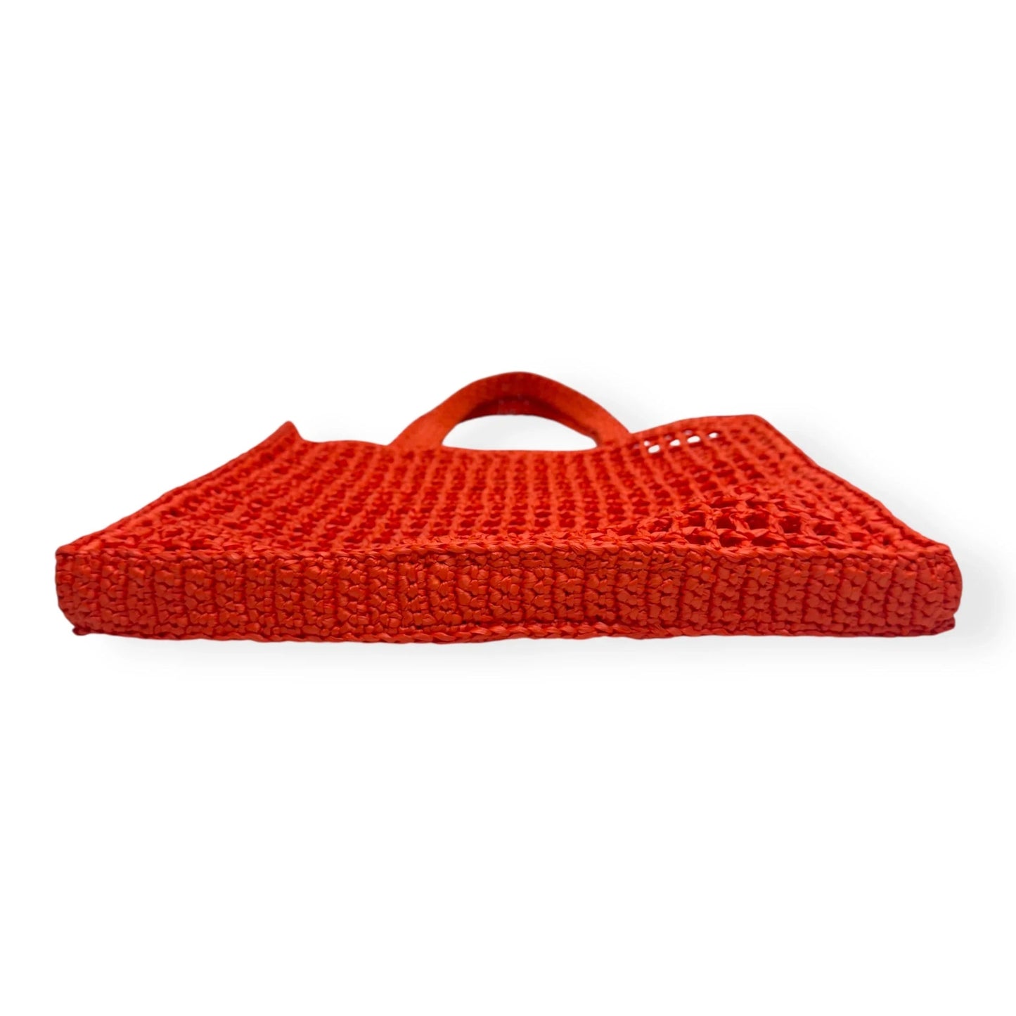 PRADA TRIANGLE-LOGO CROCHET RAFFIA TOTE BAG ORANGE / BLACK