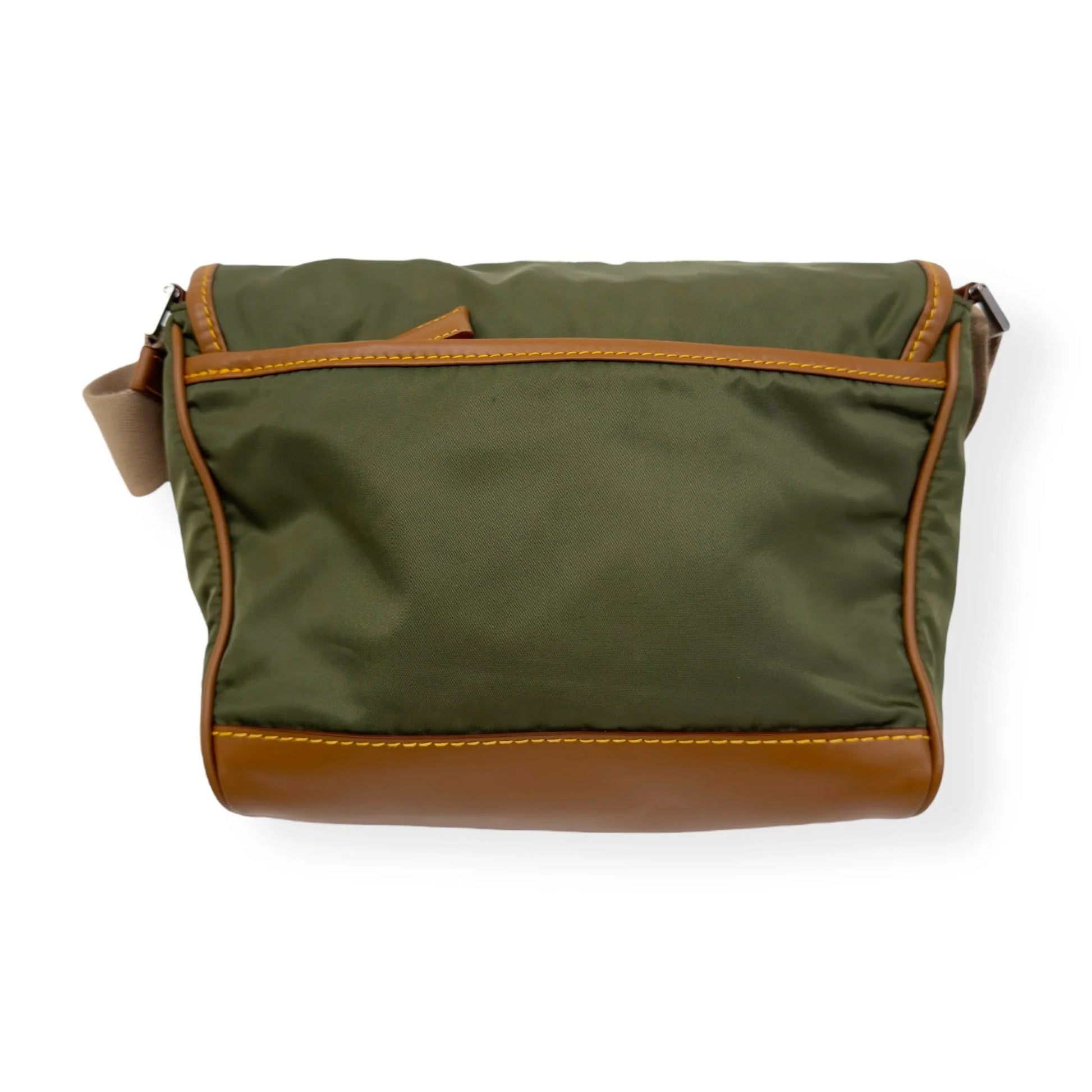 PRADA RE-NYLON AND LEATHER SHOULDER BAG MILITARY GREEN / CARAMEL S