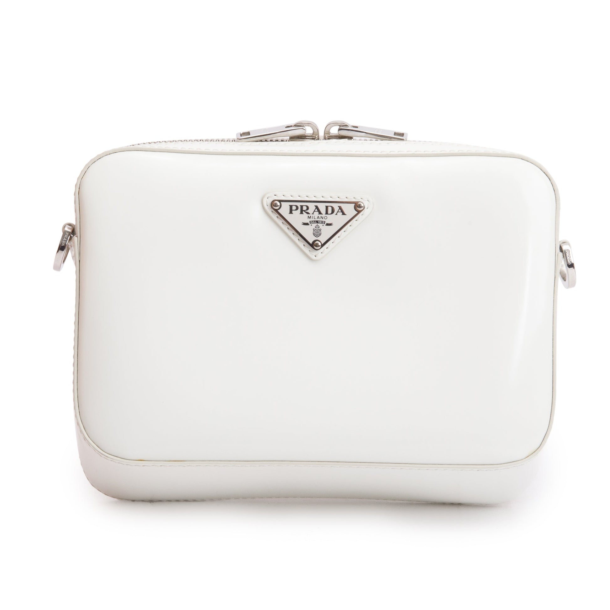 Prada 2021 White Spazzolato Leather Small Brique Crossbody Bag