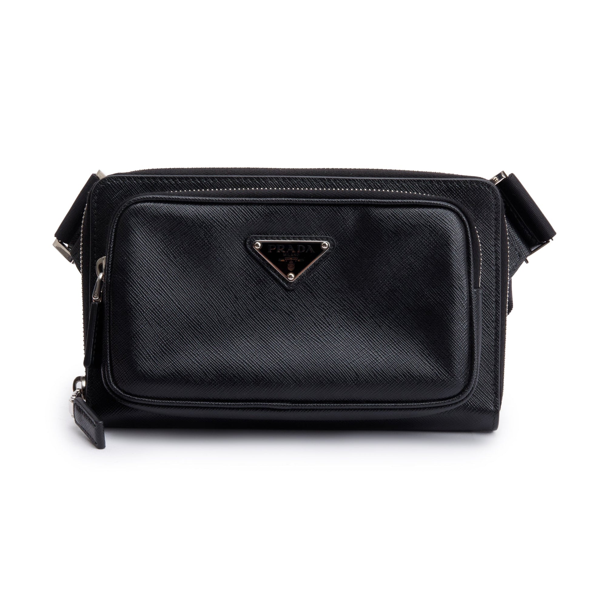 Prada 2022 Black Saffiano Travel Leather Belt Bag