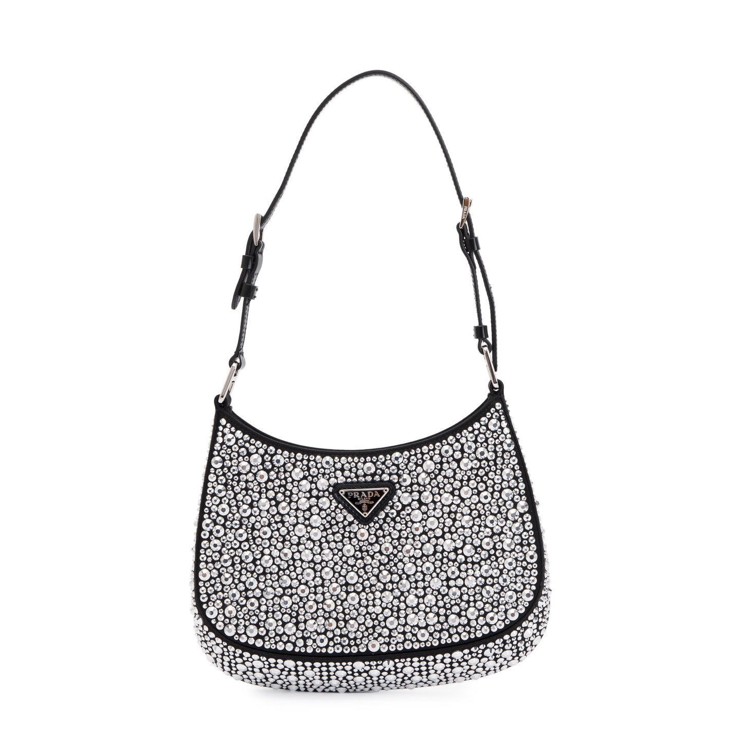 Prada 2022 Black Satin Crystal Cleo Shoulder Bag