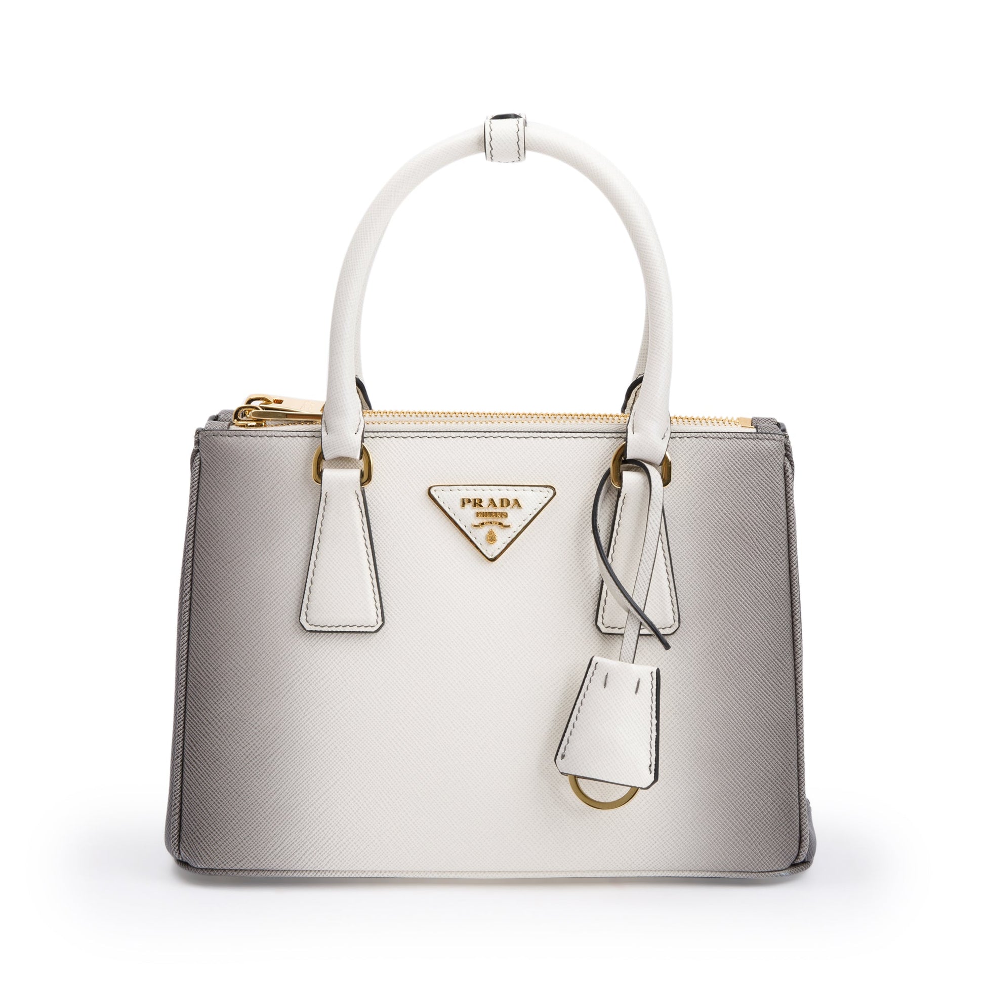 Prada 2023 White Ombre Saffiano Small Double Zip Galleria Tote