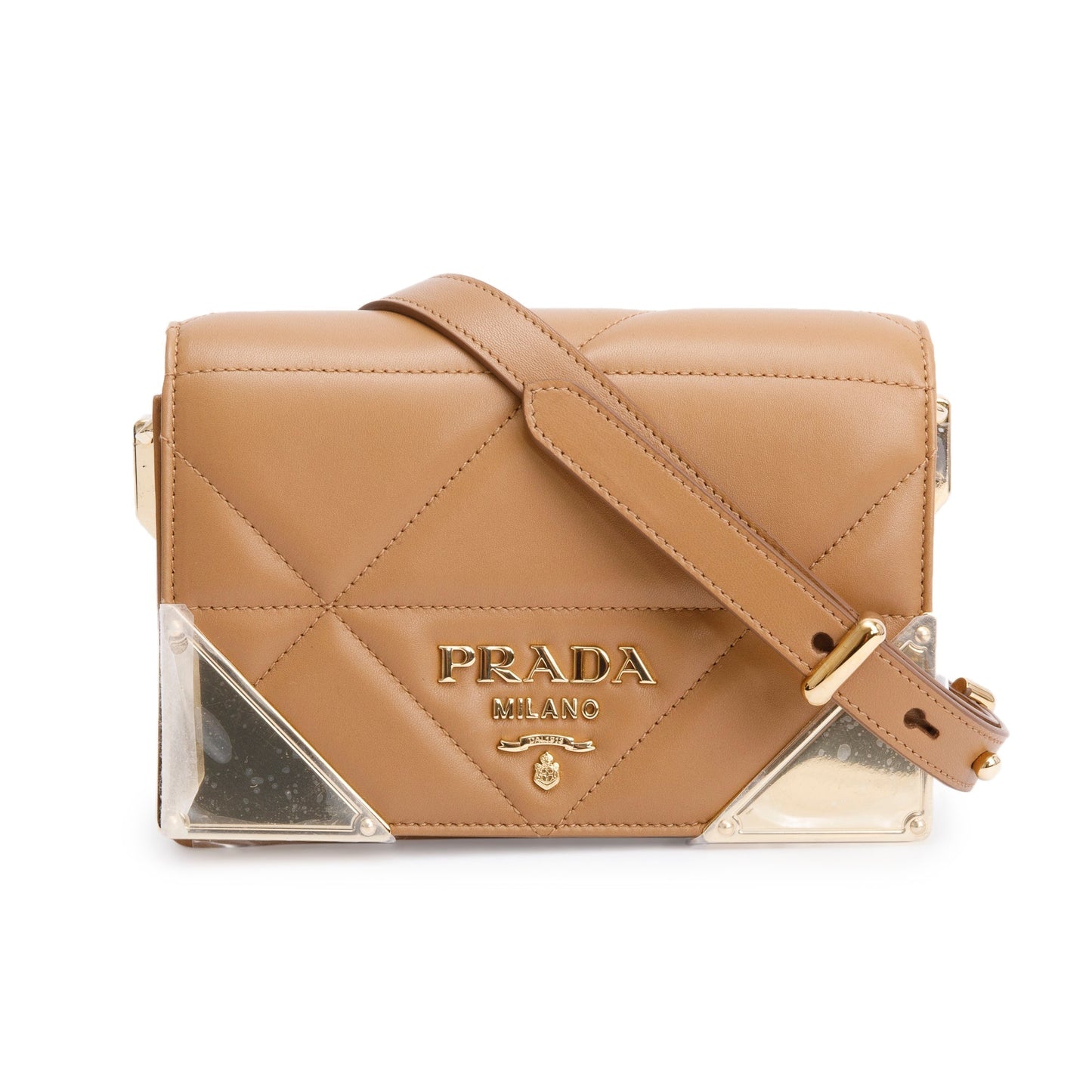 Prada 2024 Beige Quilted Nappa Leather Shoulder Bag