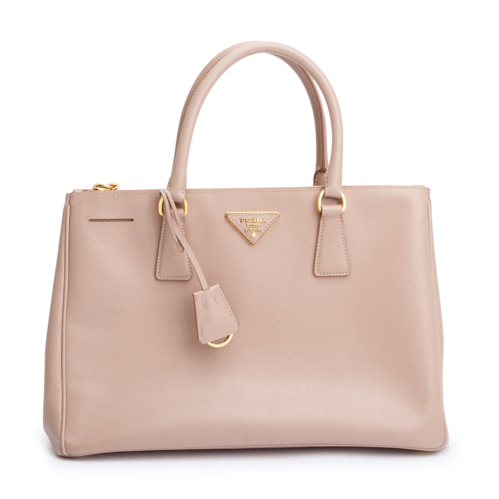 Prada Beige Saffiano Lux Medium Double Zip Galleria Tote