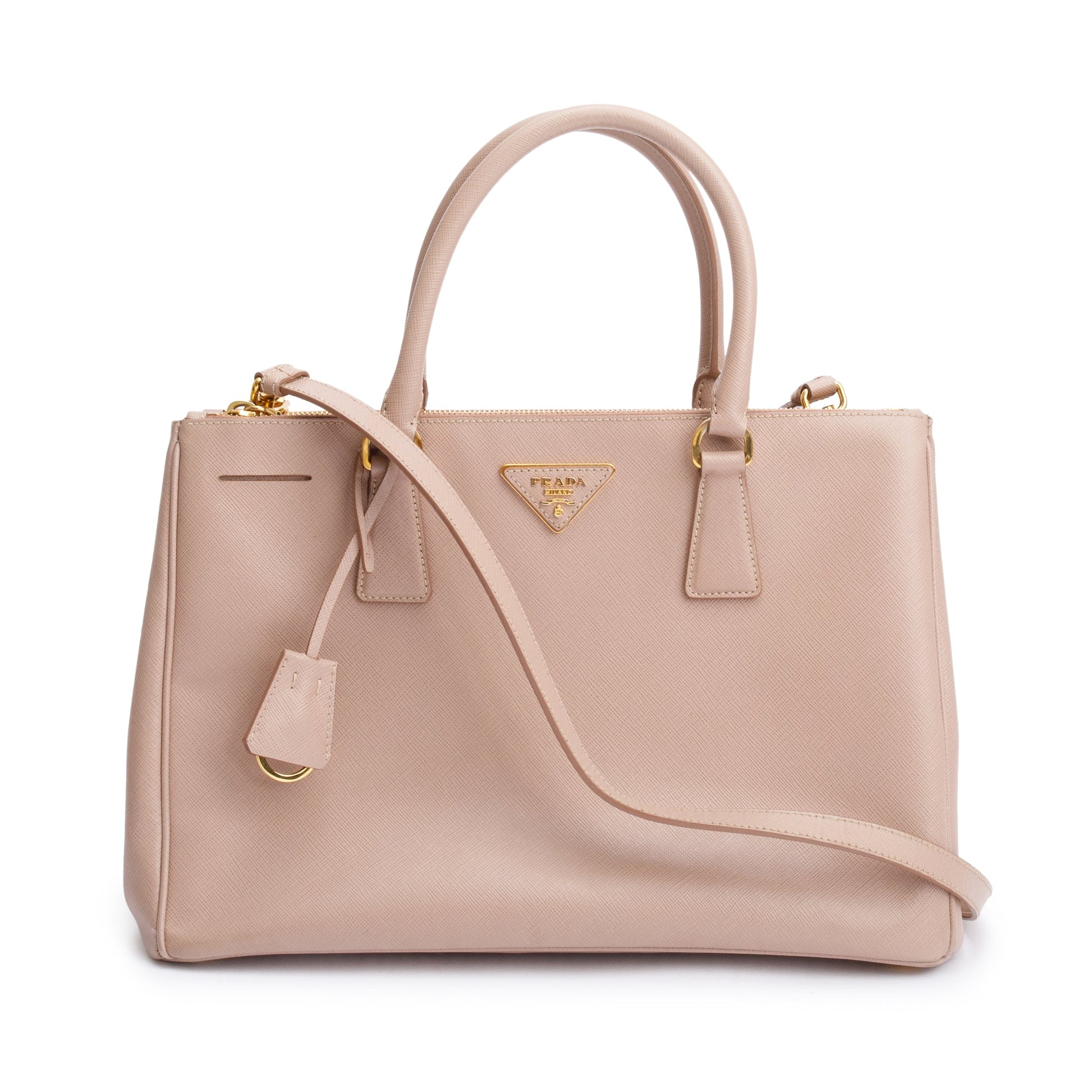 Prada Beige Saffiano Lux Medium Double Zip Galleria Tote