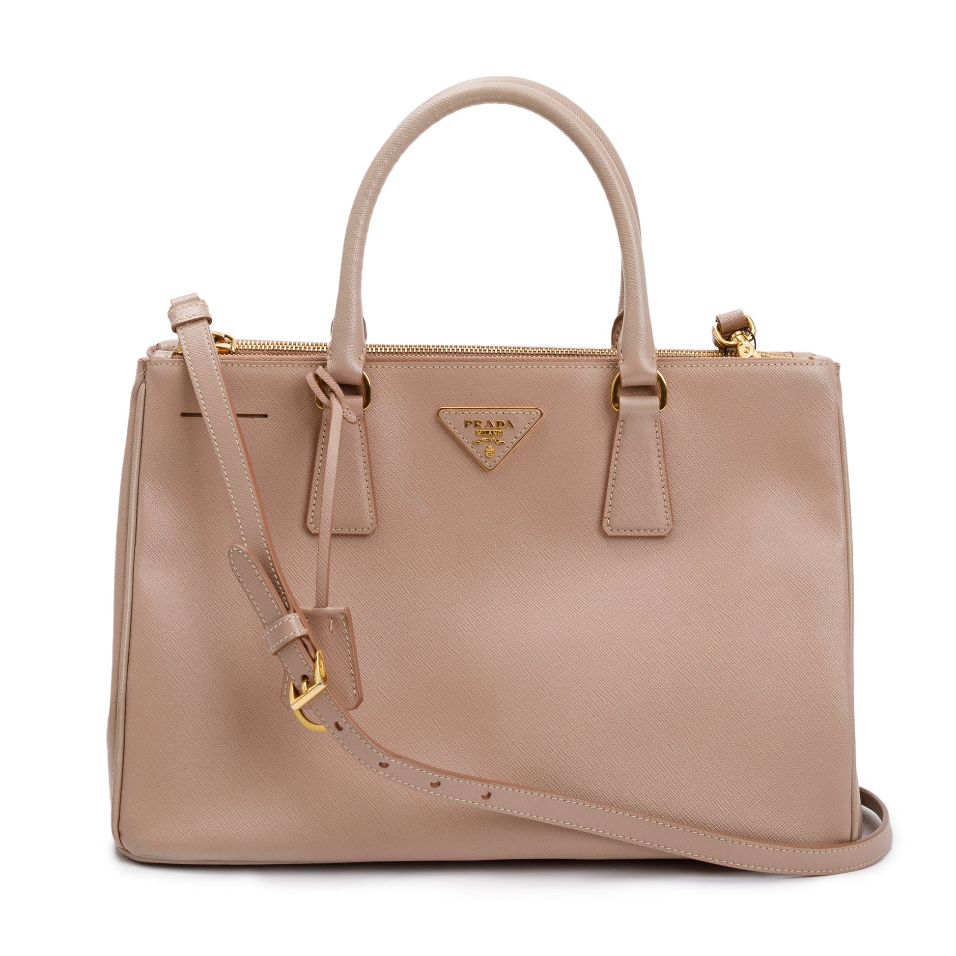 Prada Beige Saffiano Lux Medium Double Zip Galleria Tote