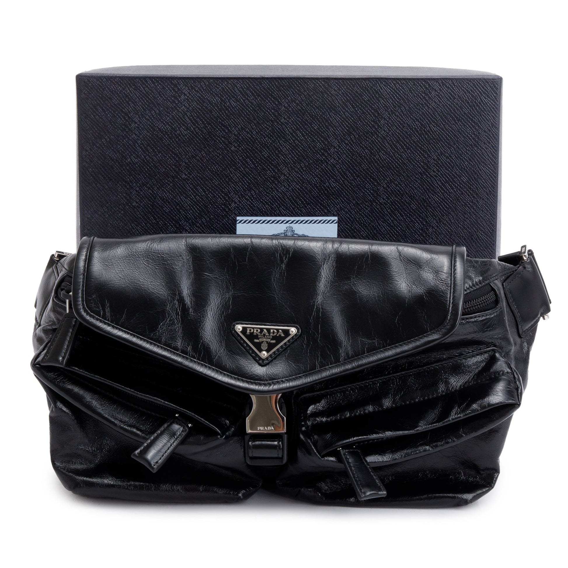 Prada Black Aged Calfskin Leather Belt Bag