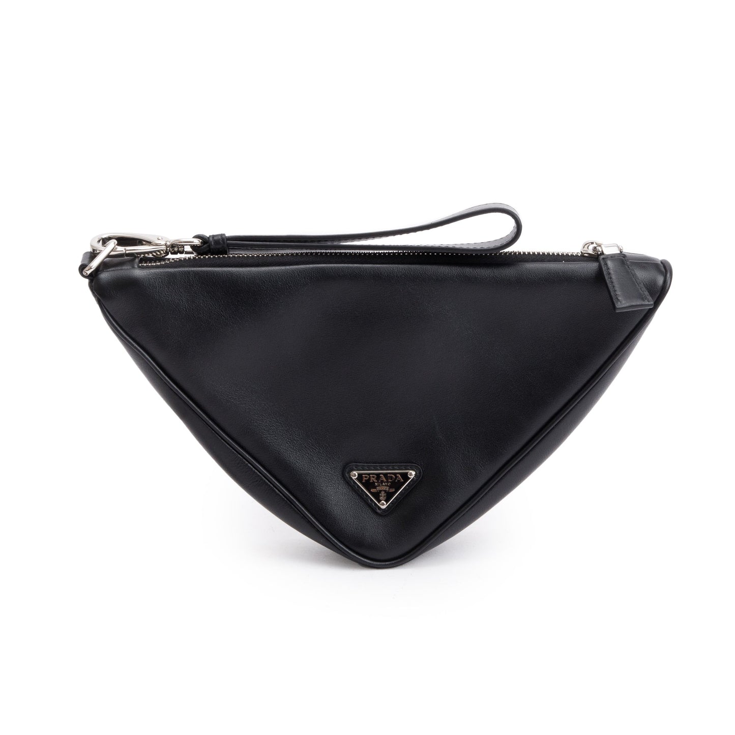 Prada Black Grace Lux Leather Triangle Wristlet Clutch