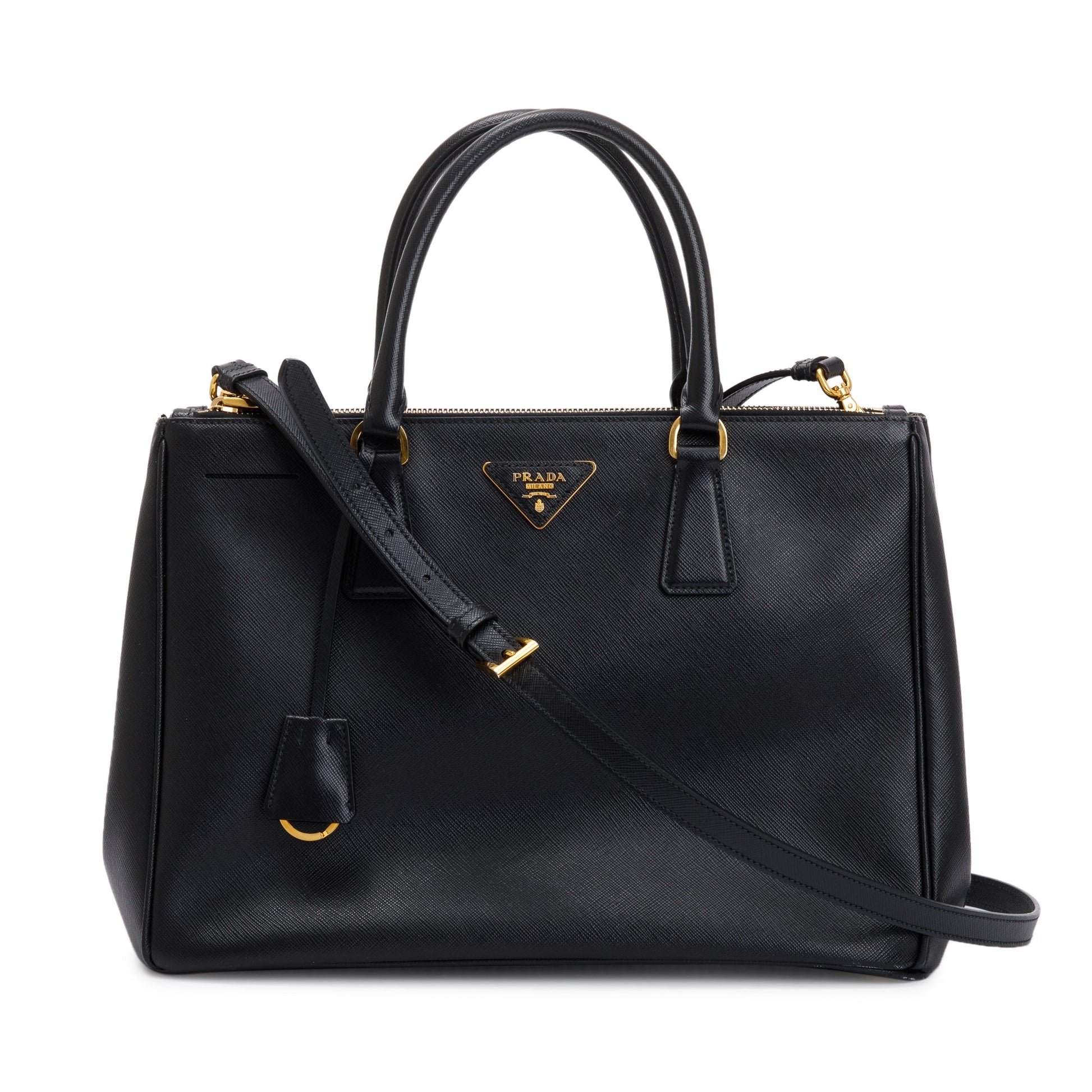 Prada Black Large Saffiano Lux Double Zip Galleria Tote