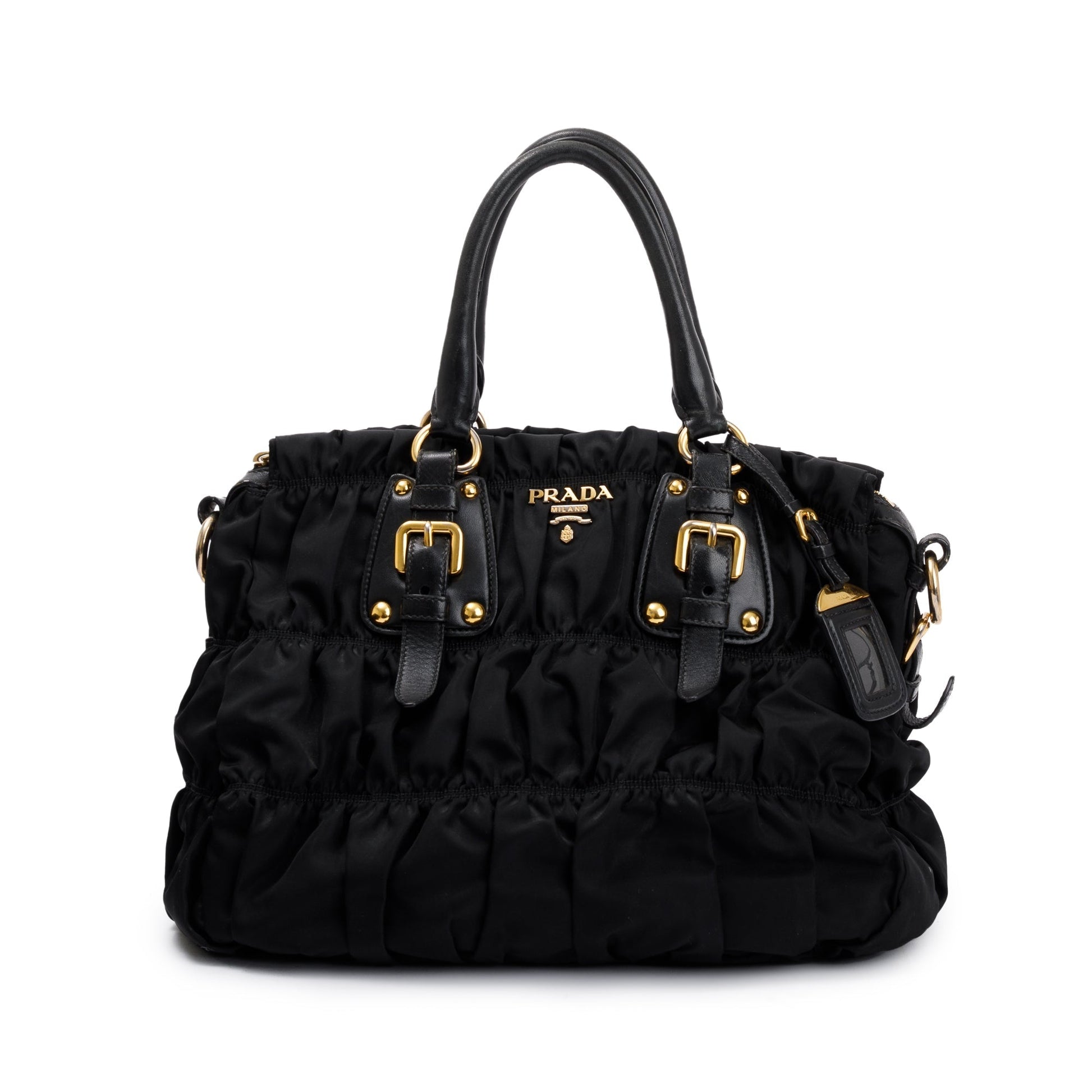 Prada Black Leather-Trimmed Tessuto Gaufre Tote